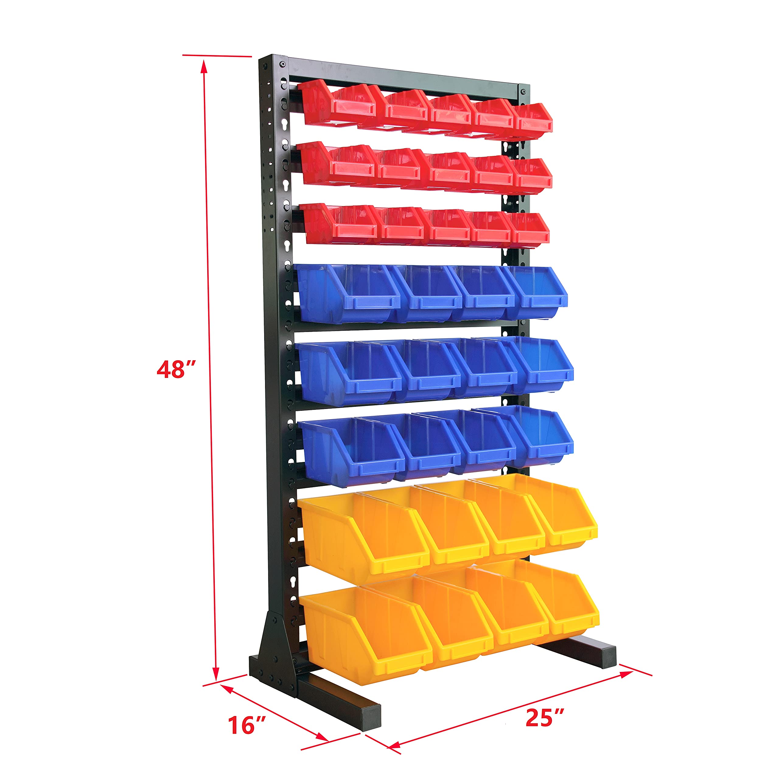 Heavy Duty Steel Hanging Bin Rack Storage System with 35 Plastic Bins - 8-Tier Shelving Unit Organizer for Garage, Closet & Workshop Organization - Perfect for Tools, Toys & Home Storage Solutions