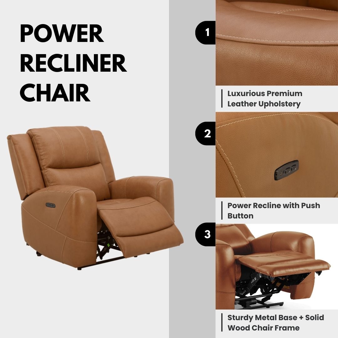 Premium Cozura Leather Power Recliner Chair - Roundhill Furniture Electric Massage Recliner with USB Charging & Cup Holders - Perfect for Living Room, Home Theater & Man Cave Relaxation