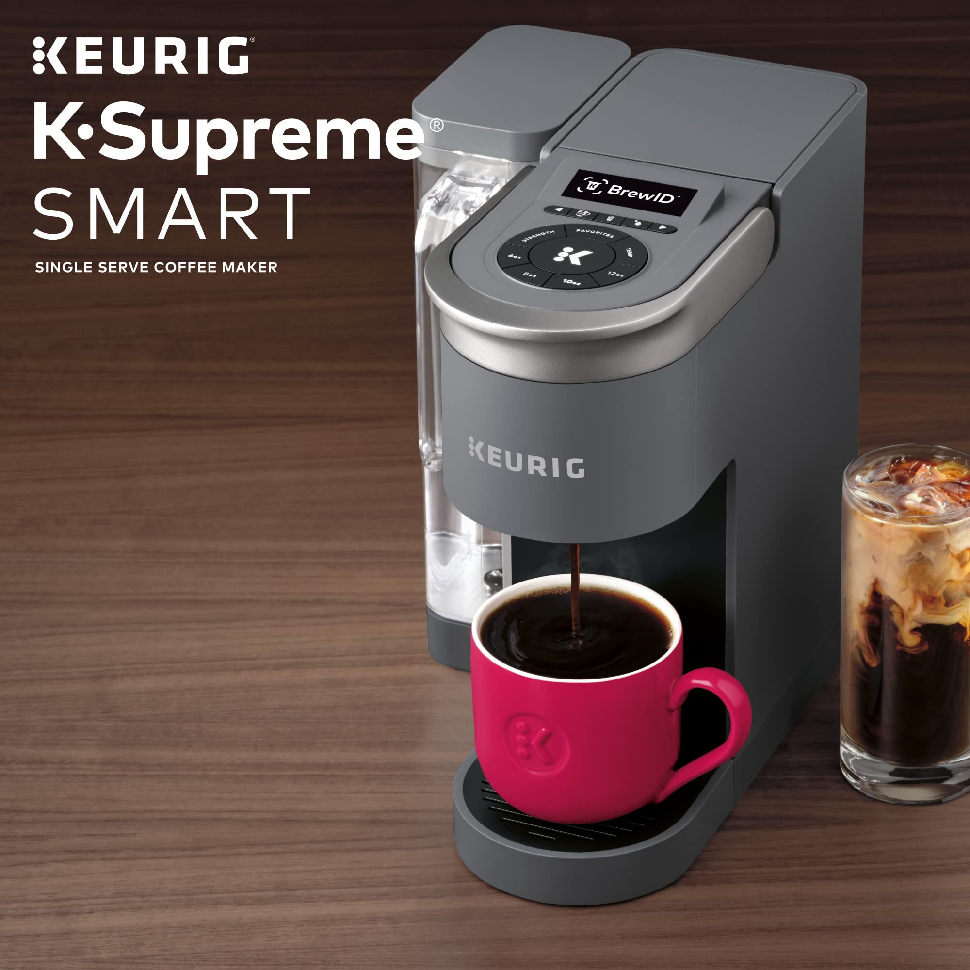 Keurig K-Supreme SMART WiFi Coffee Maker - Single Serve with Alexa Compatibility, 4 Brew Sizes, 66oz Removable Water Reservoir - Perfect for Home, Office & Kitchen Use (Gray)