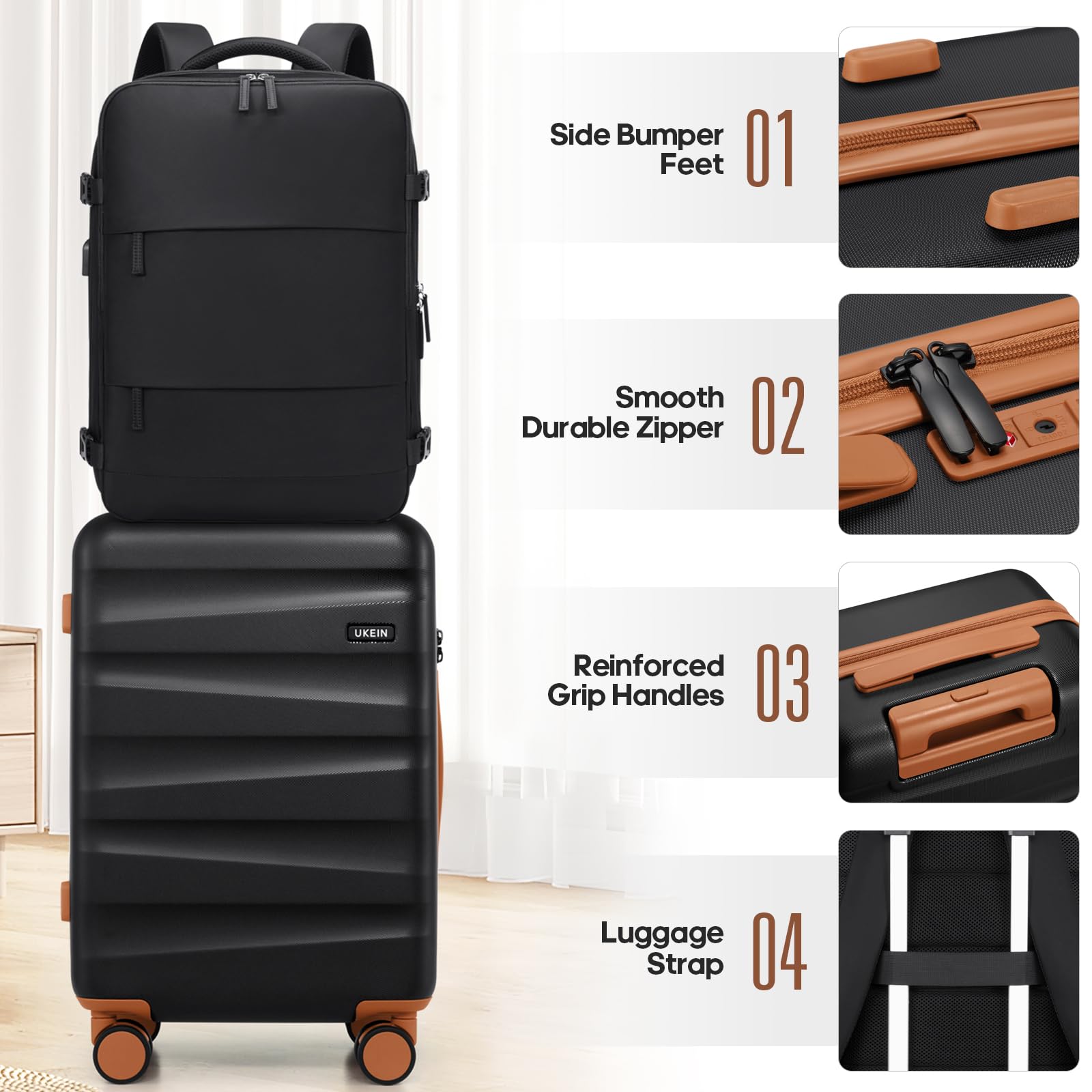 Durable 3-Piece Polycarbonate Luggage Set with Backpack - Airline Approved Carry-On Hardshell Suitcase with Spinner Wheels & TSA Lock | Perfect for Business Travel, Family Vacations & International Trips