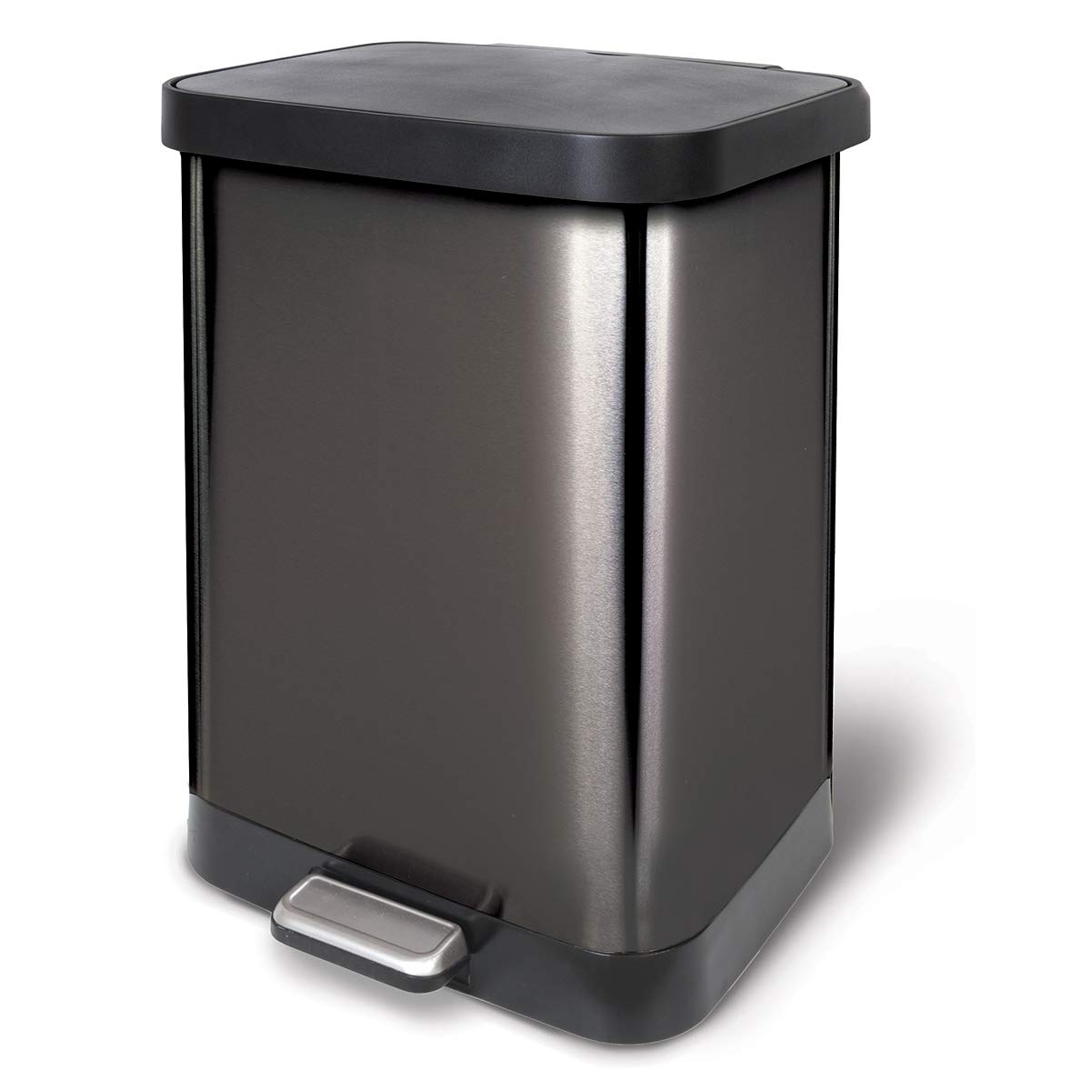 Premium 13 Gallon Stainless Steel Step Trash Can with Odor Control - Soft Close Lid, Foot Pedal & Built-in Waste Bag Holder | Large Metal Kitchen Garbage Bin in Pewter Finish | Ideal for Home, Office & Restaurant Use