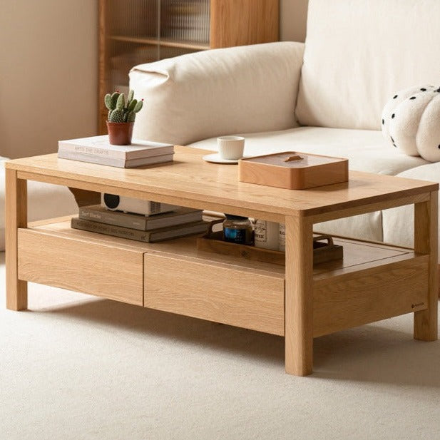 Luxury Oak Solid Wood Coffee Table - Handcrafted Modern Living Room Centerpiece for Home Decor & Entertaining