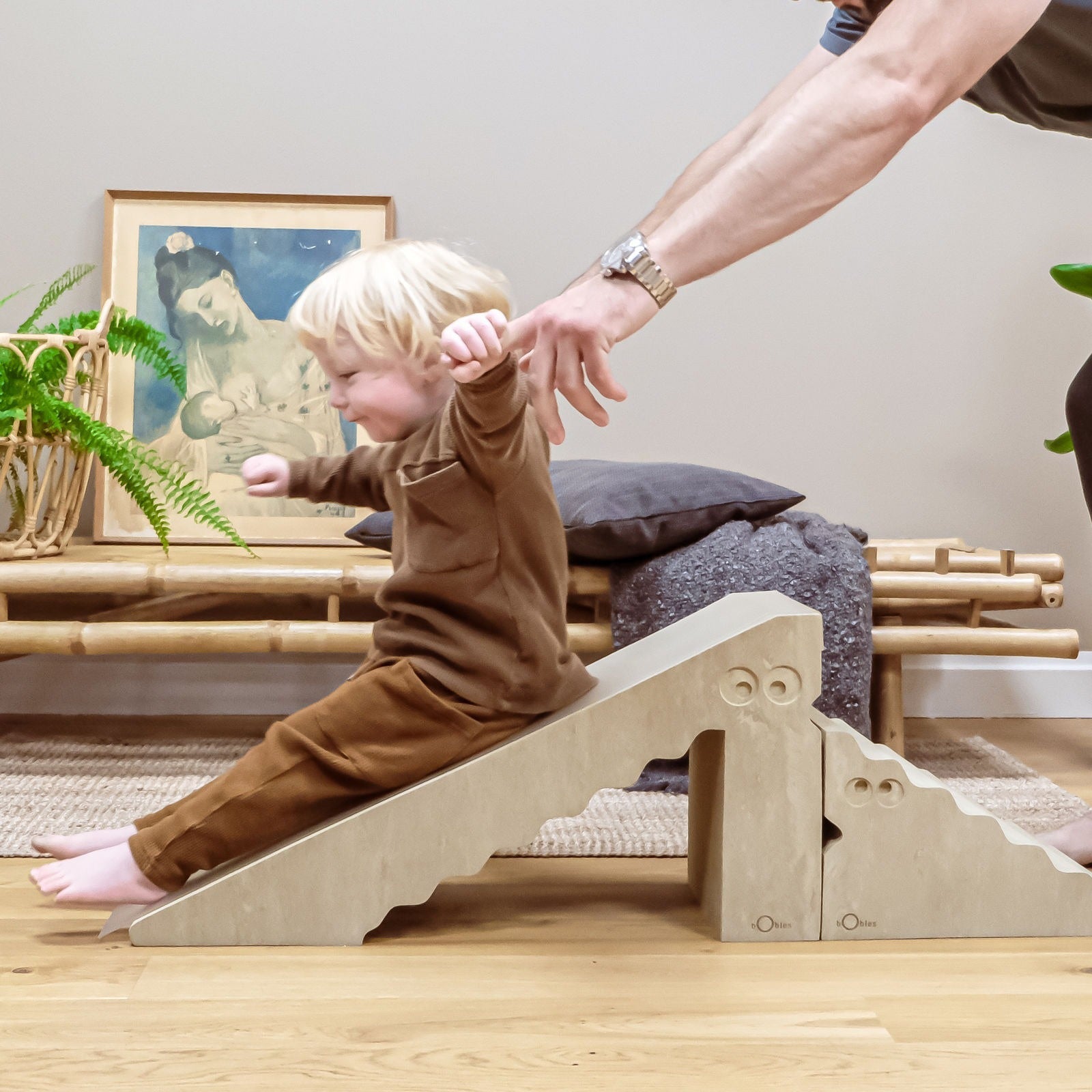 bObles Dino Marble Nature Walnut - Kids Wooden Balance Board for Indoor & Outdoor Play - Perfect for Playrooms, Classrooms, and Backyards