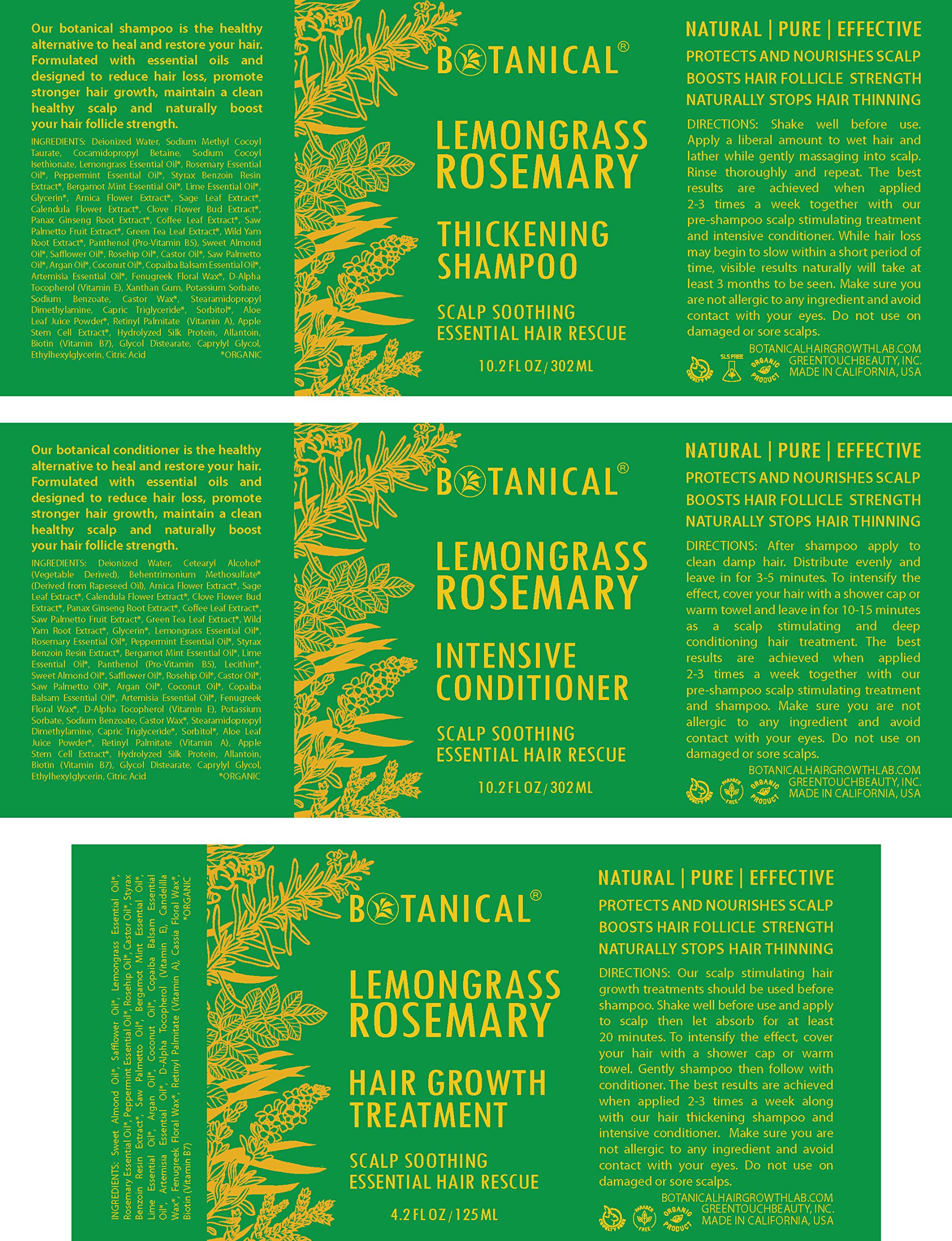 Botanical Hair Growth Treatment Set - Thickening Shampoo & Anti-Thinning Conditioner with Lemongrass & Rosemary for Hair Loss - Scalp Soothing Formula for Women & Men - Promotes Fuller, Healthier Hair for Daily Use & Hair Care Routine