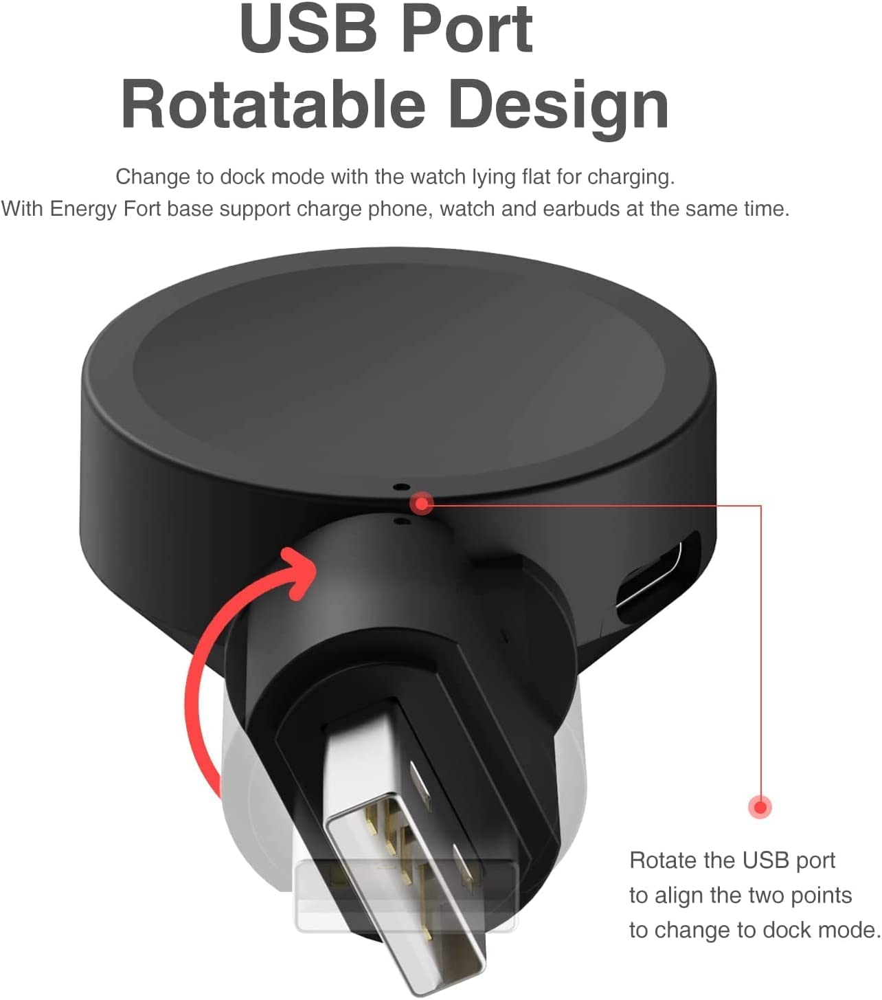 Rotatable Magnetic USB-C Charger for Samsung Galaxy Watch 4/3/Active 2 - Portable Watch Charging Dock with Fast Charging - Perfect for Travel, Office & Home Use [2 Pack]