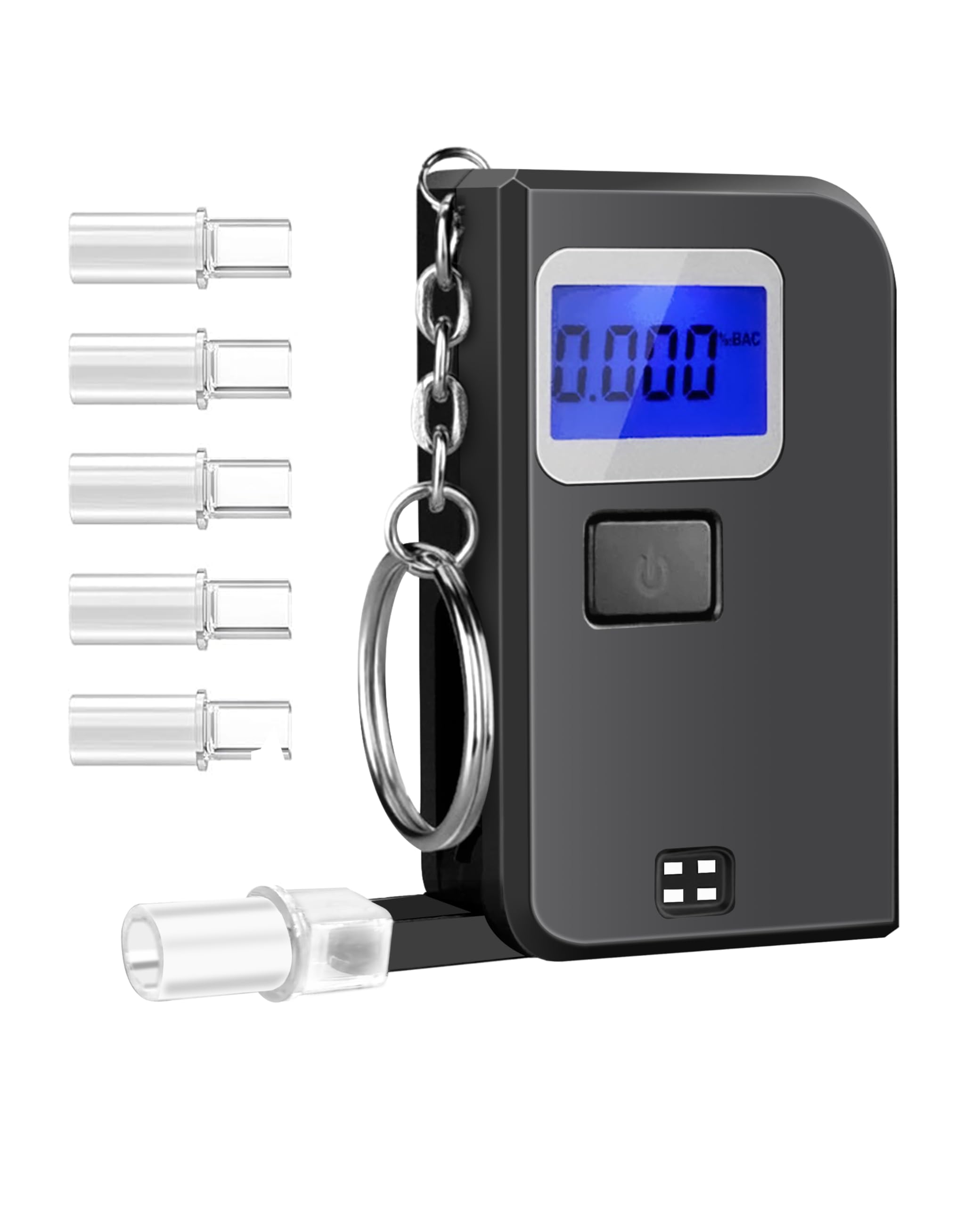 Professional-Grade Breathalyzer Keychain - High Accuracy Alcohol Tester with LCD Display & 5 Mouthpieces | Portable Personal & Home Use for Parties, Driving Safety & Workplace Testing