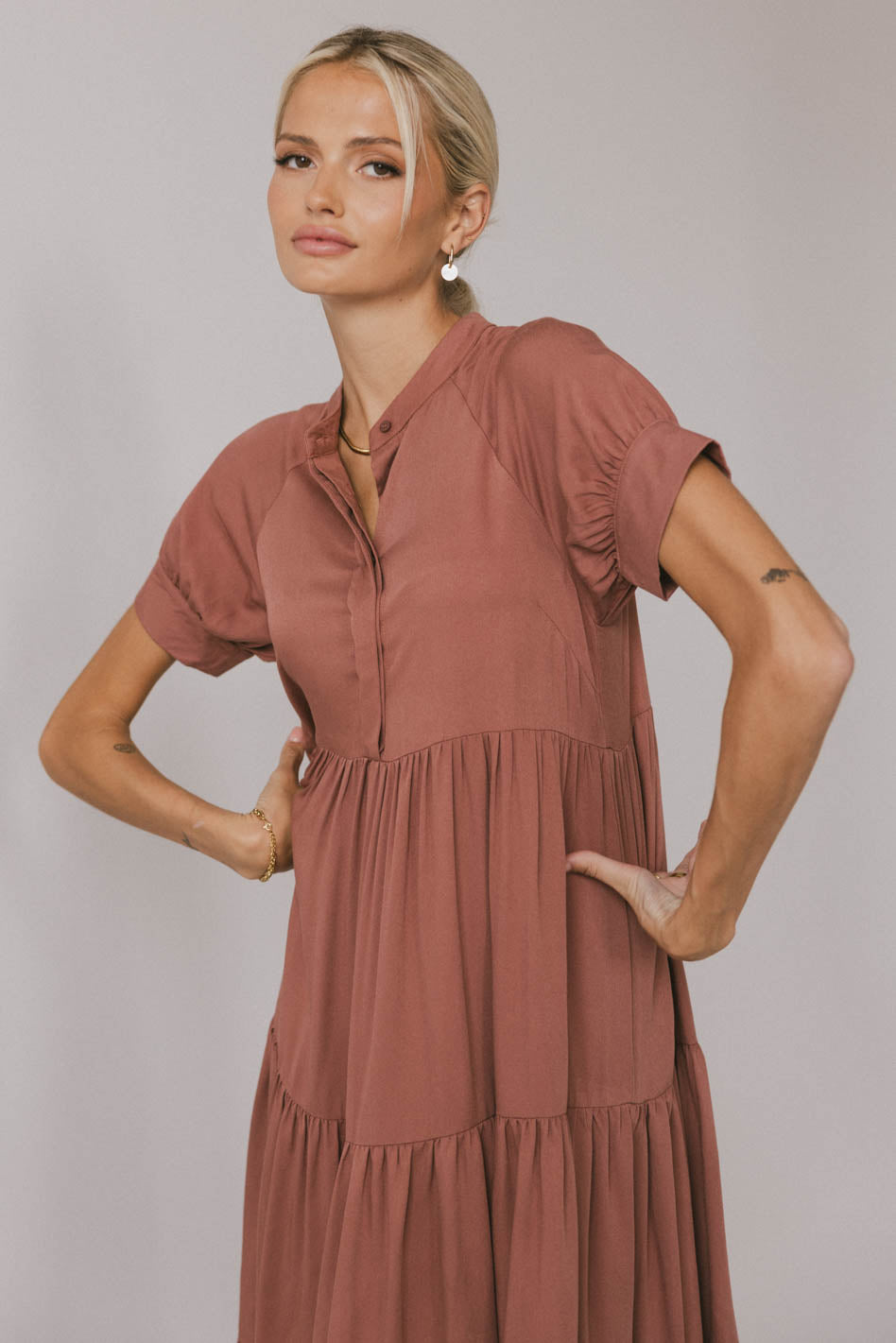 Amanda Elegant Tiered Maxi Dress in Raisin - Perfect for Weddings, Parties & Special Occasions