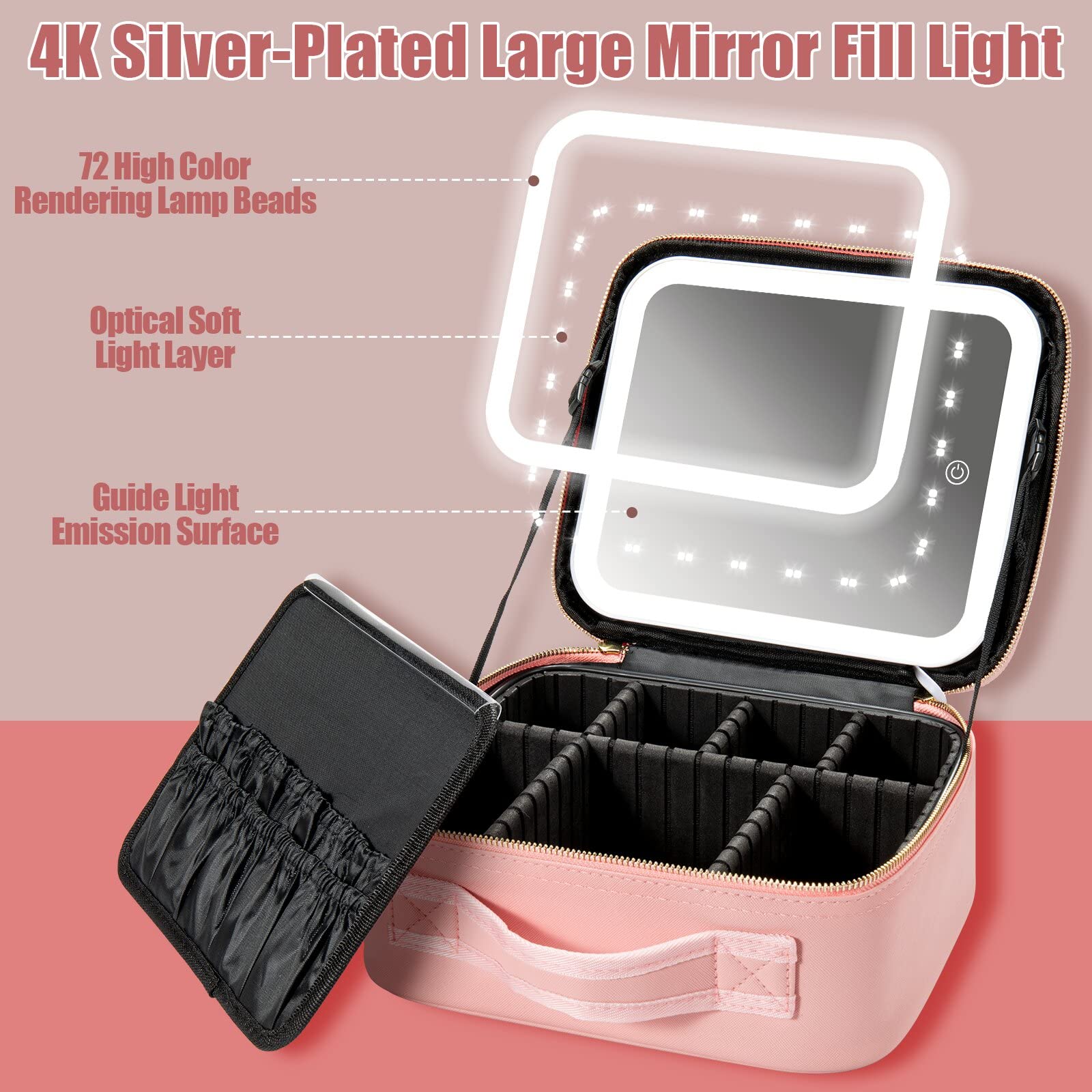 LED Lighted Makeup Travel Bag with Adjustable Brightness - Waterproof Portable Makeup Case with Adjustable Dividers & Brush Organizer - Perfect for Travel, Salon Professionals & Home Use