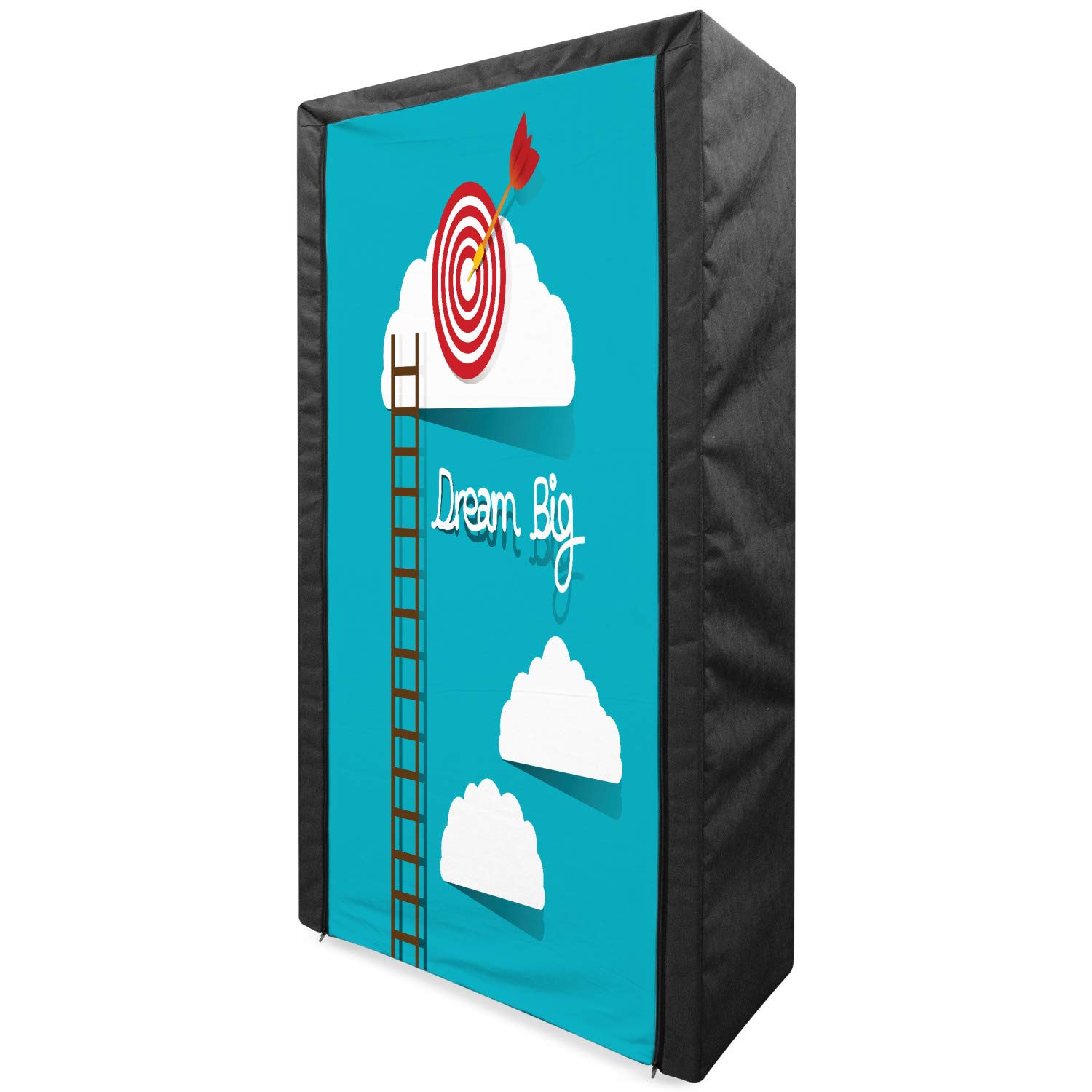 Ambesonne Inspirational Portable Fabric Wardrobe - Dream Big Design with Dart Board & Clouds - 33.5