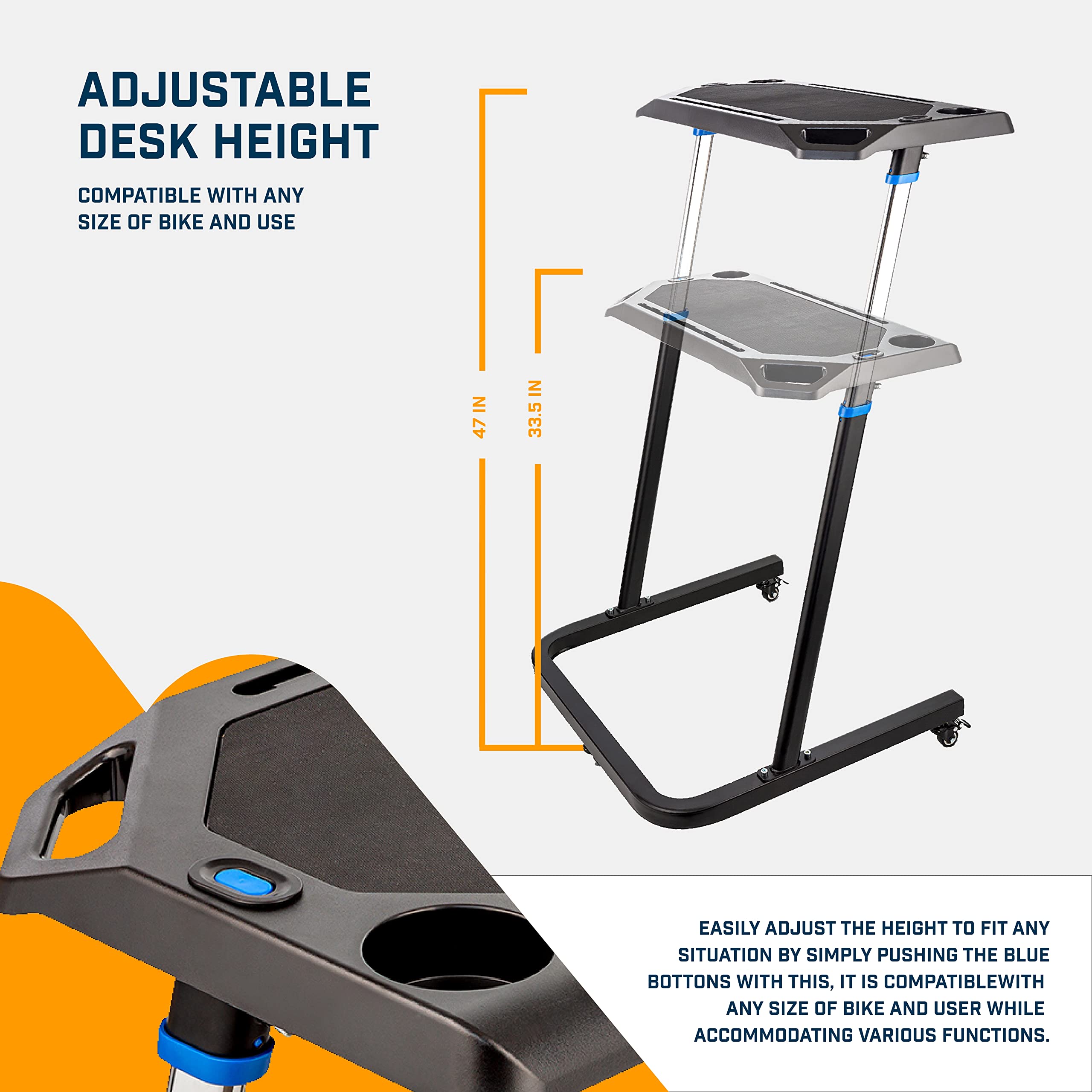 Alpcour Magnetic Bike Trainer Stand - Indoor Cycling Trainer with Portable Fitness Desk & 4-Tier Riser Block - Anti-Skid Design for Home Gym, Workout & Multitasking Office Use