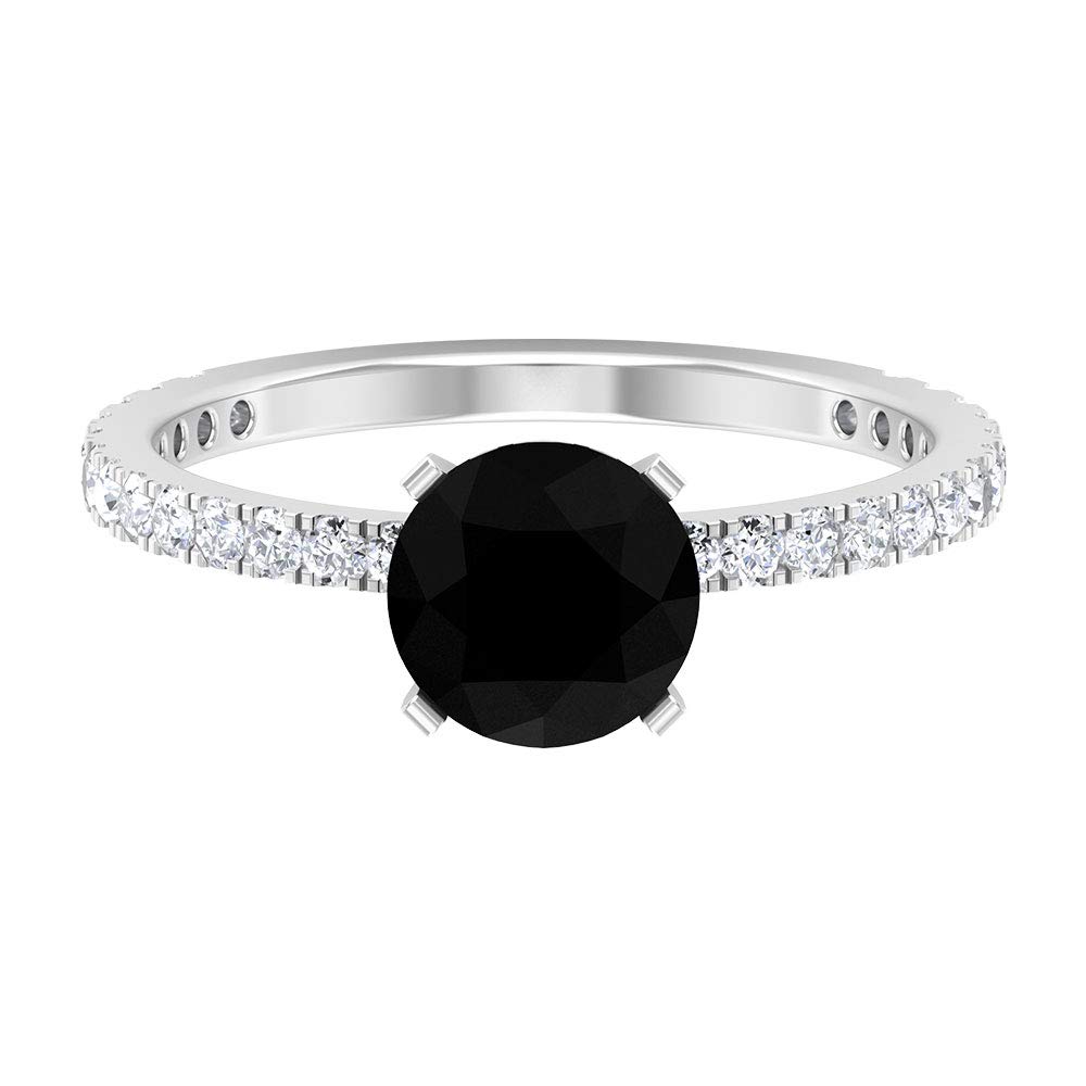 1.50 CT Black Spinel Engagement Ring with Diamond Accent - 14K Solid Gold August Birthstone Ring, 7mm Round Cut Solitaire Ring for Women | Perfect for Proposals, Anniversaries & Special Occasions