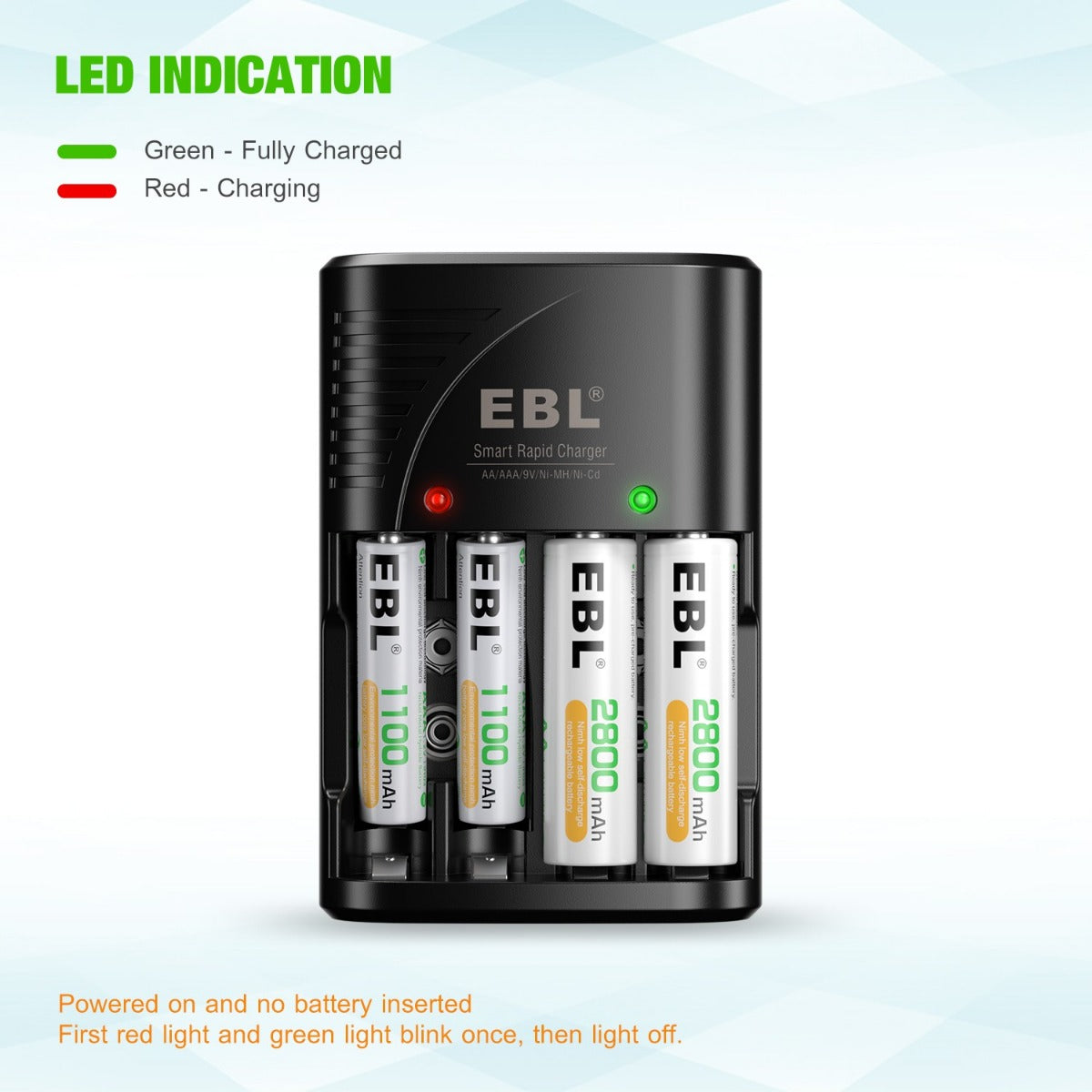 EBL 802 Smart Battery Charger for AA AAA 9V Rechargeable Batteries - Fast Charging with LCD Display - Perfect for Cameras, Toys, and Home Electronics