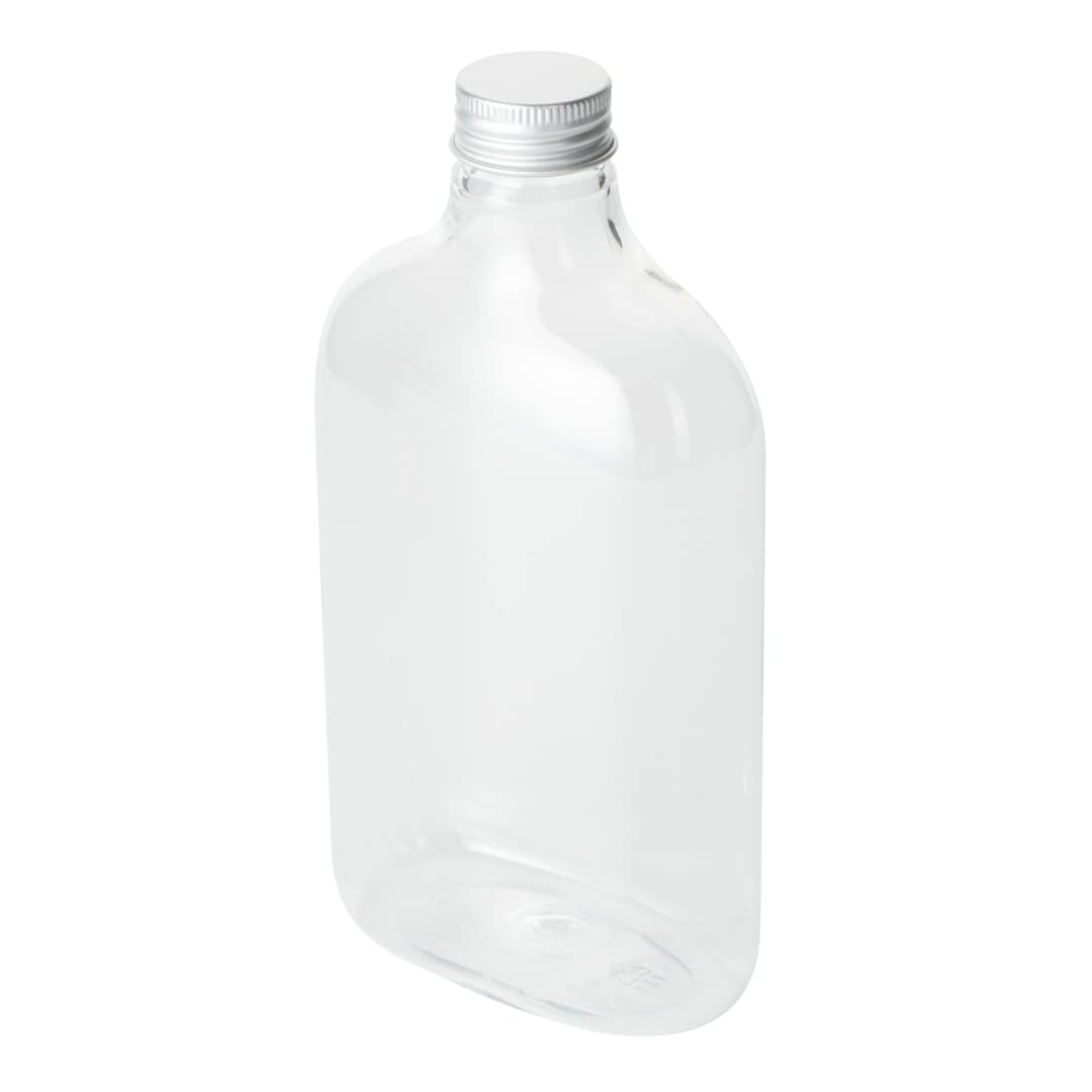 Restaurantware Bottle Tek 16.9oz Empty Plastic Liquor Bottles (100-Pack) - Clear Disposable Flask with Aluminum Lids for Juice, Ginger, Sauces & Party Favors | Perfect for Bars, Catering, Restaurants & Home Mixology