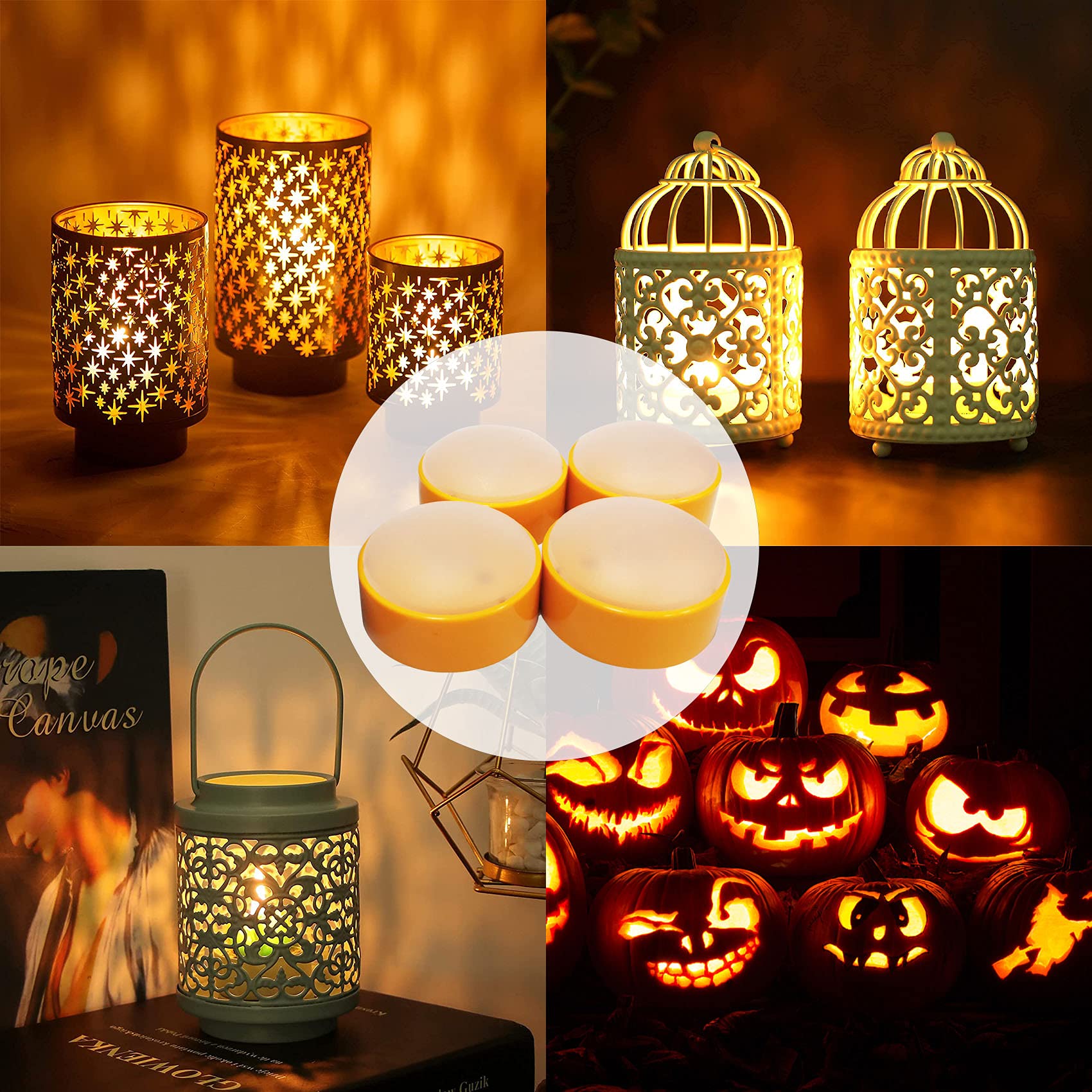 4 Pack Halloween Pumpkin LED Lights - Battery Operated Jack O'Lantern with Remote & Timer, Flameless Flickering Candles for Outdoor/Indoor Decor - Perfect for Halloween Party, Home, Yard, and Holiday Decoration (Orange)