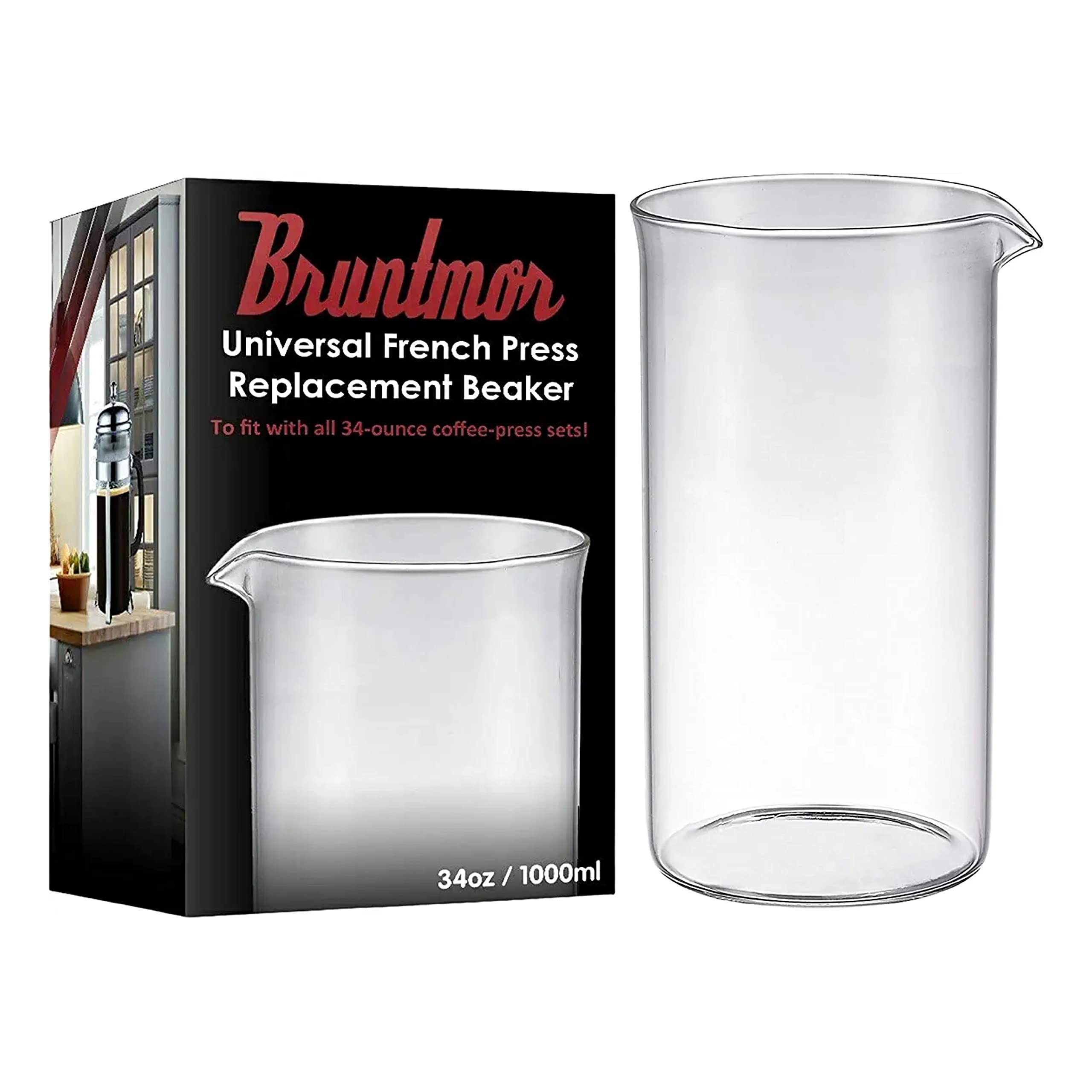 Bruntmor 34 oz French Press Replacement Carafe - Fire Hardened Borosilicate Glass Beaker for Coffee & Tea Brewing | Durable Coffee Maker Accessory for Home, Office & Camping Use
