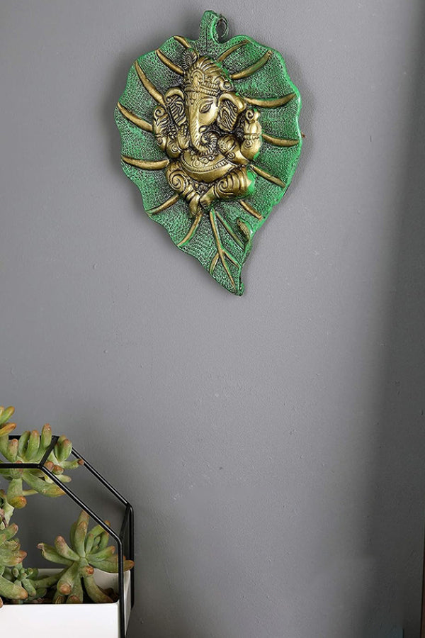 Handmade Brass Ganesha Wall Hanging - Decorative Leaf Design 116 for Home & Office Decor | Perfect for Living Room, Meditation Space & Gift Giving