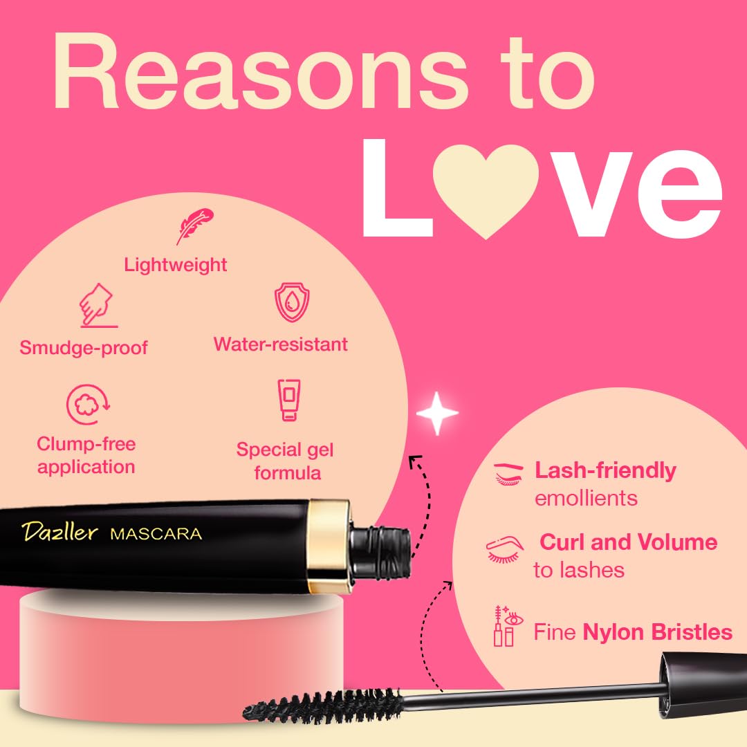 Dazller Eye Combo: Lash-a-Long Mascara & Kreamy Kajal (0.35g) - Lightweight, Smudge-Proof, Water-Resistant, Long-Lasting | Perfect for Everyday Wear, Date Night, and Special Occasions