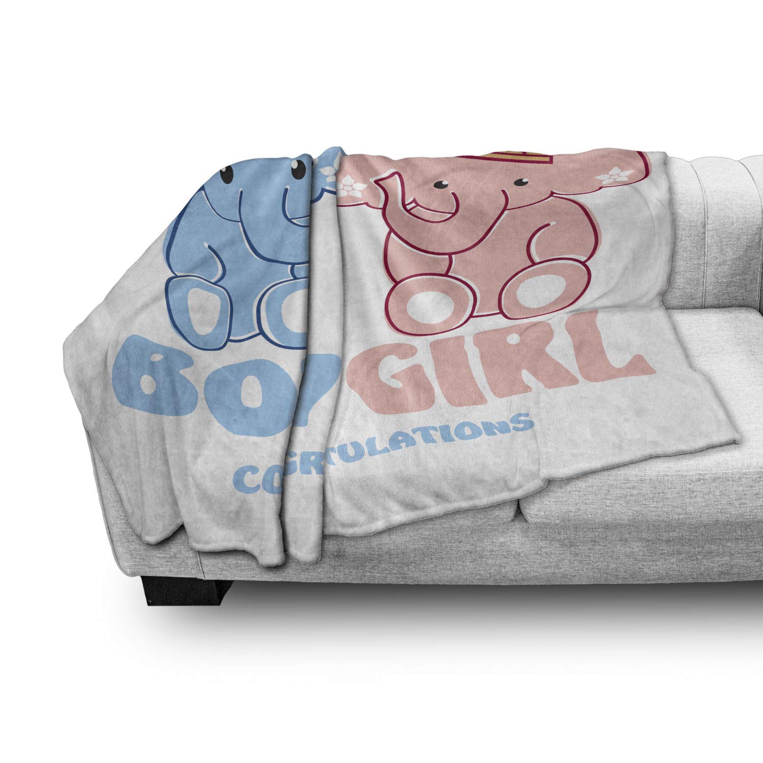 Ambesonne Gender Reveal Fleece Blanket for Baby Shower - Soft Flannel Elephant Design with Royal Crowns, 60