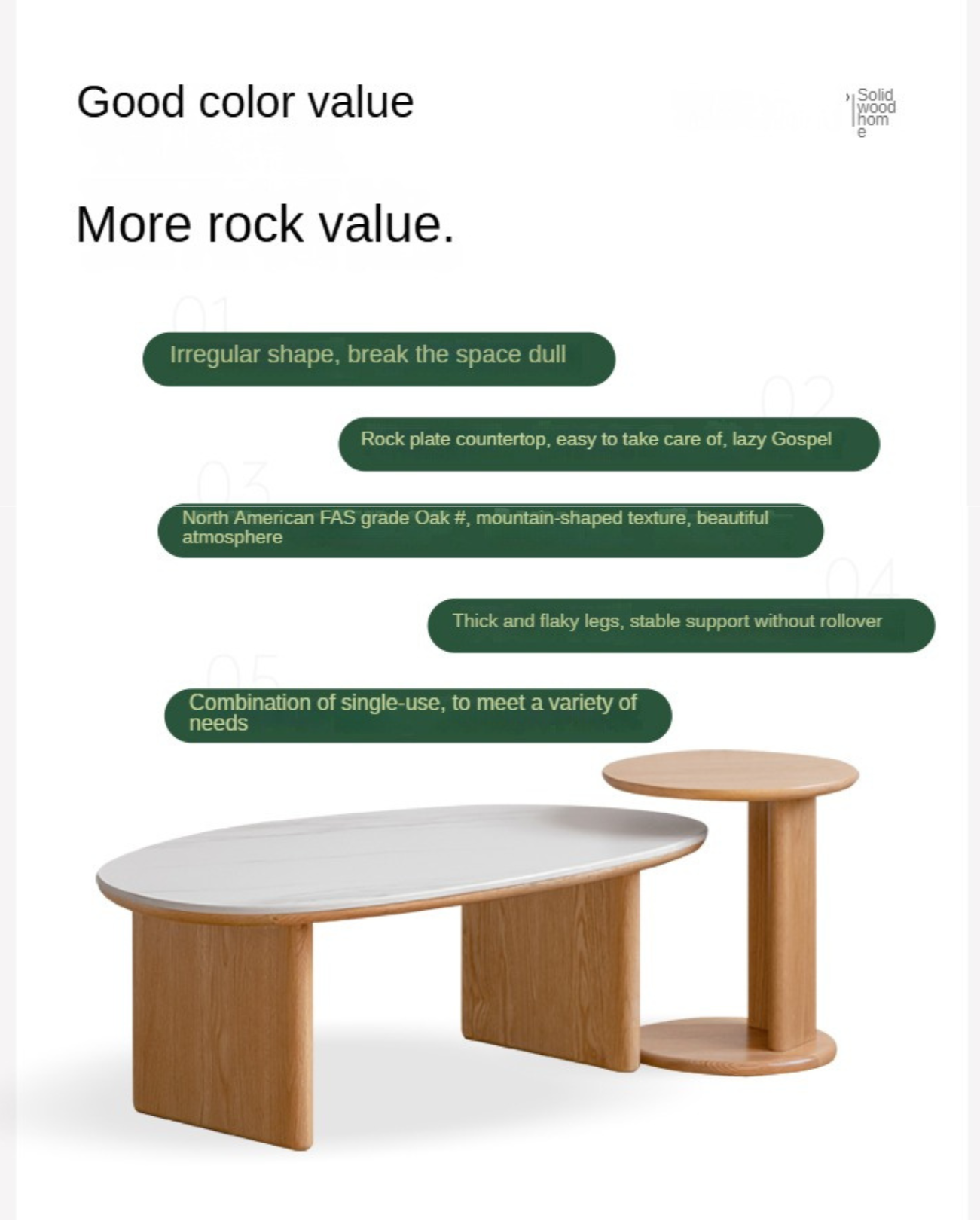 Solid Oak Wood Modern Rock Plate Coffee Table - Stylish Living Room Furniture for Home Decor & Relaxation