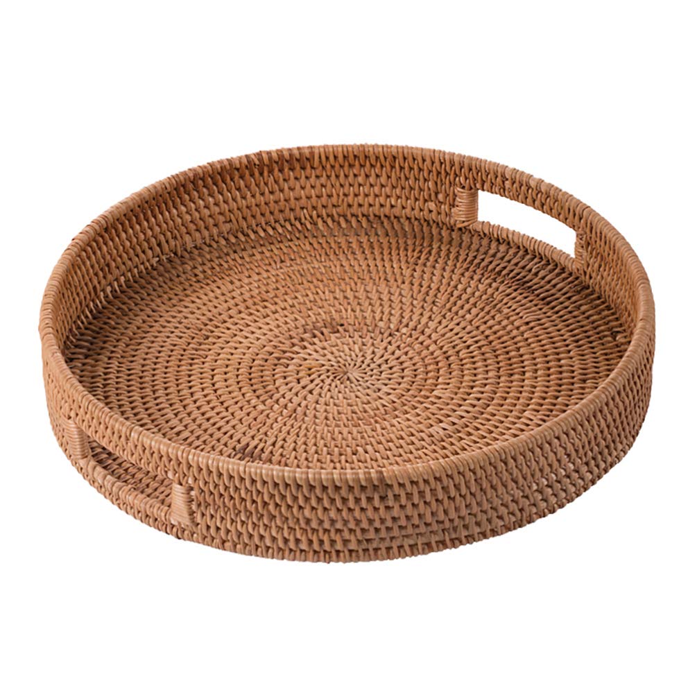 Stylish Rattan Storage Baskets - Round Woven Pantry Organizer for Fruits, Snacks, Toys, Keys & Books | Decorative Serving Basket for Coffee Table, Kitchen & Home Decor | Perfect for Organization & Display