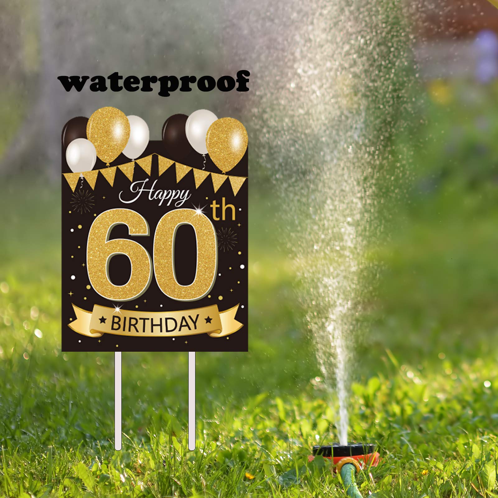 60th Birthday Yard Sign - Large Black & Gold Happy 60th Birthday Party Lawn Decor with Stakes | Outdoor Anniversary Celebration, Backyard Decorations, Milestone Birthday Party Supplies