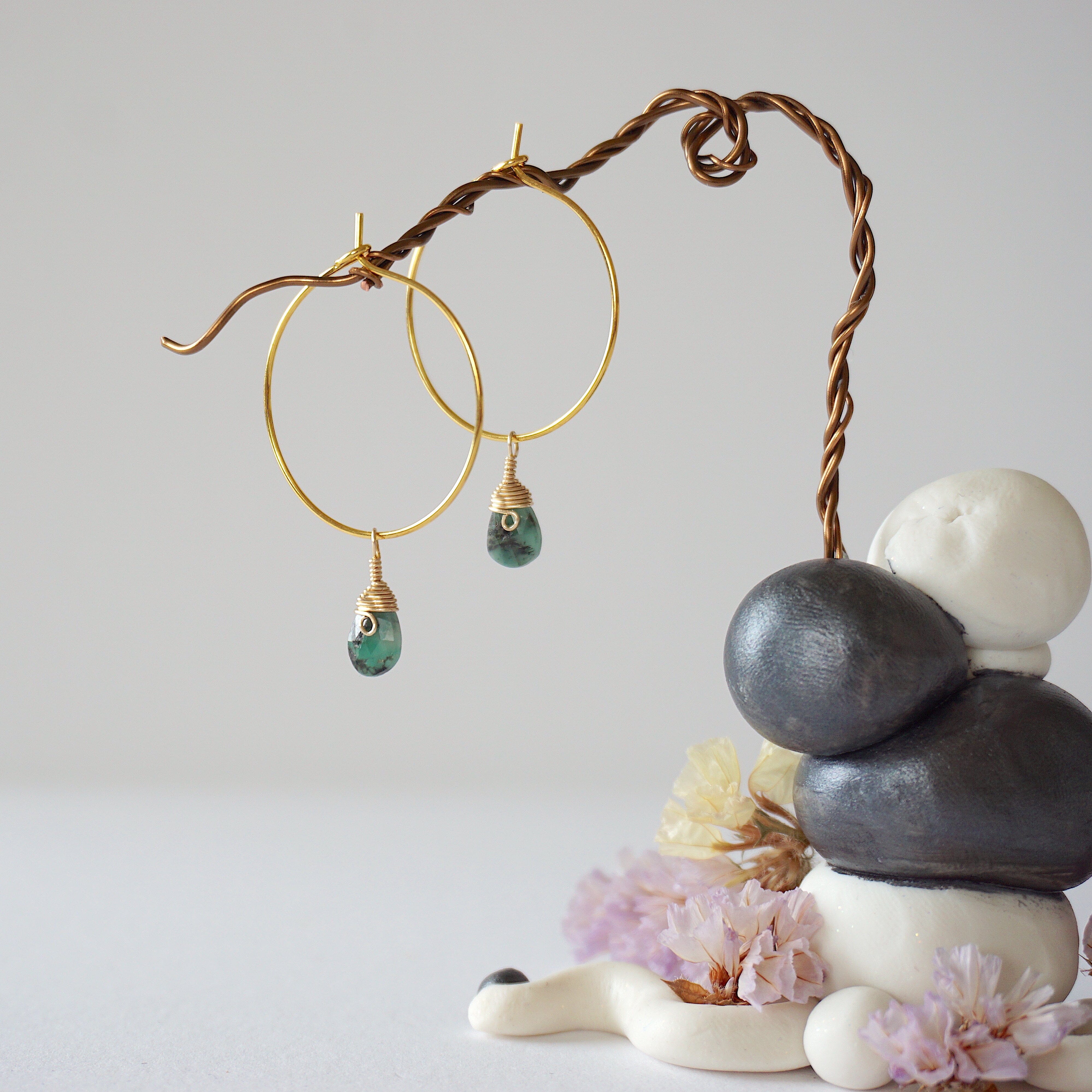 Exquisite Emerald Charm Gold Plated Hoop Earrings for Women - Elegant Dangle Jewelry for Party, Wedding & Everyday Wear