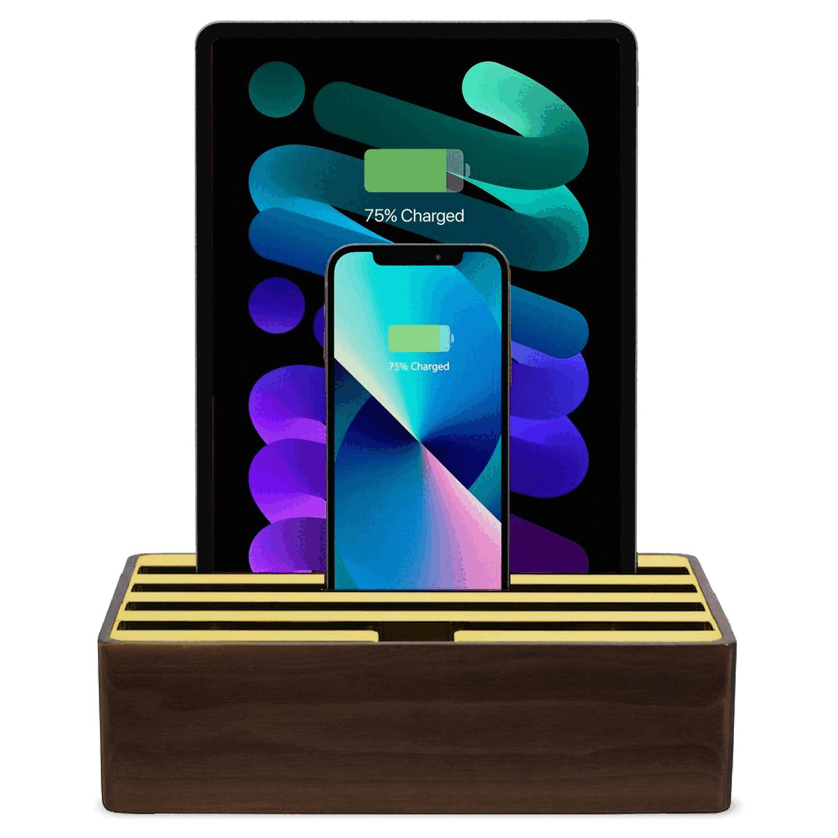ALLDOCK Classic Walnut and Gold Wireless Charging Station - Premium Wooden Phone Dock for iPhone, Samsung & AirPods - Perfect for Home, Office & Nightstand Organization
