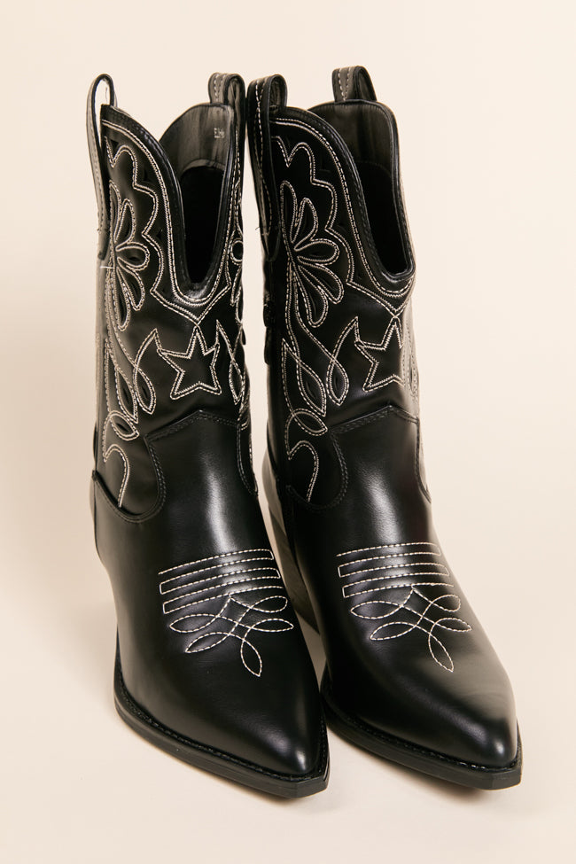 Elk Black Cowboy Booties for Women - Stylish Western Ankle Boots with Comfortable Heel - Perfect for Country Dancing, Rodeo, and Casual Outfits