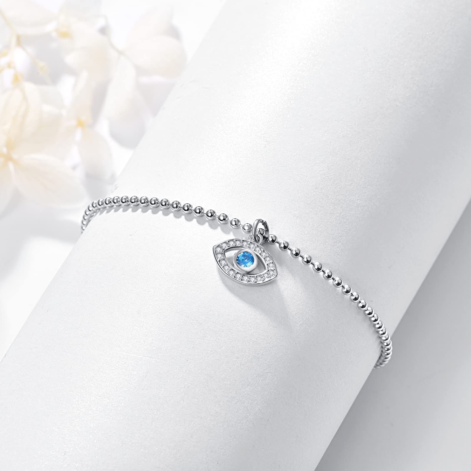 Evil Eye Bracelet for Women - Sterling Silver Protection Jewelry with Evil Eye Charm | Elegant Bangle for Good Luck & Positive Energy | Perfect for Gifts, Everyday Wear & Spiritual Healing