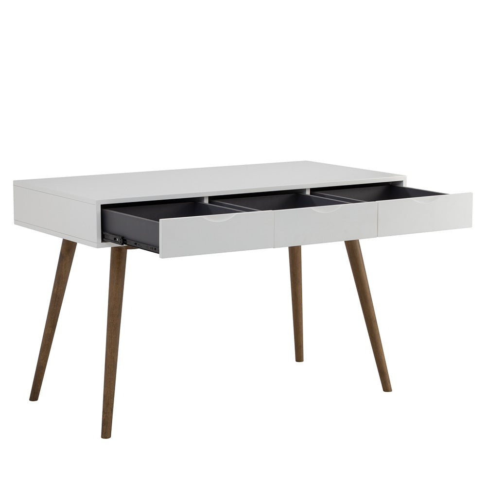 BLANCO 47 Inch Study Desk with Storage - White & Walnut Finish Modern Writing Desk for Home Office, Bedroom, or Dorm Room - Perfect for Remote Work and Online Learning