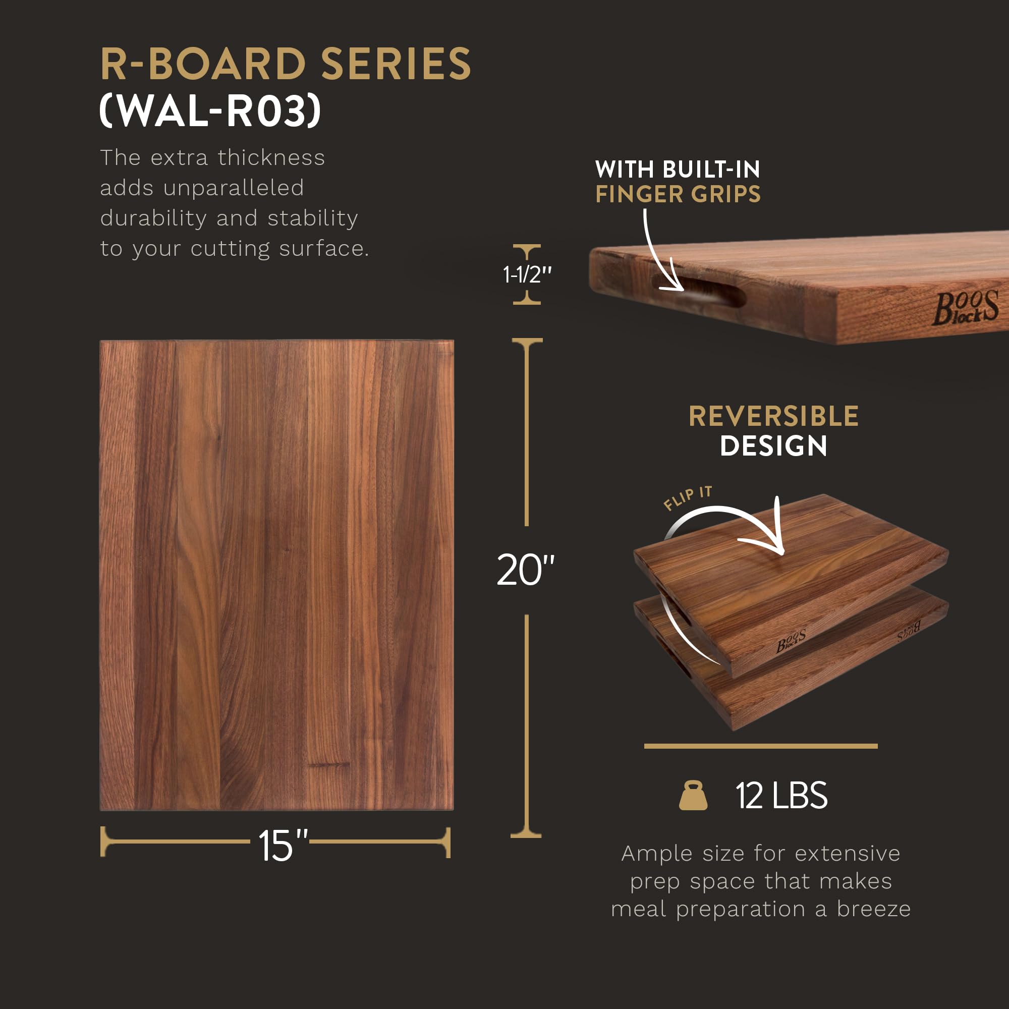 John Boos Block Reversible Walnut Wood Cutting Board 20