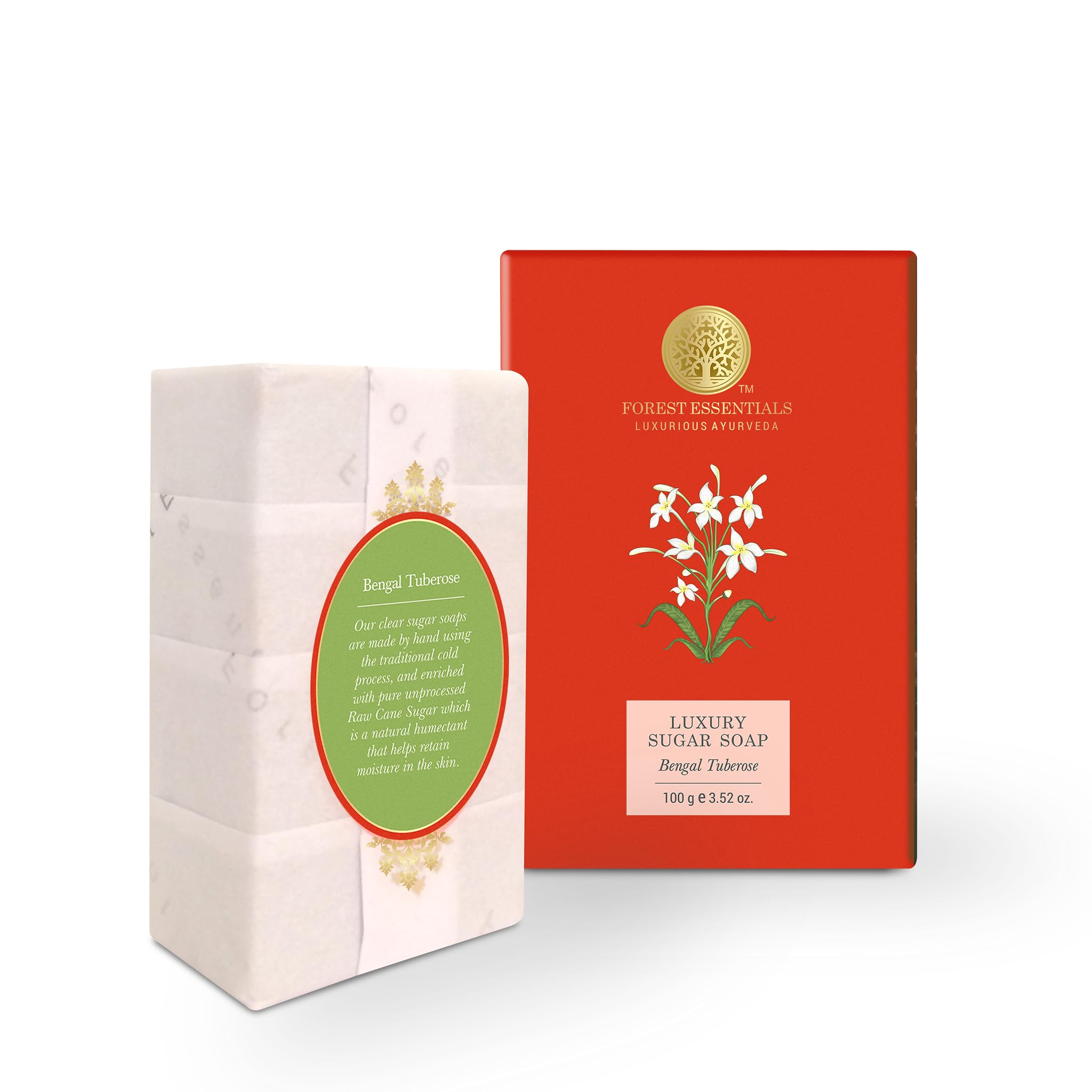 Forest Essentials Luxury Ayurvedic Sugar Soap Combo - Oudh & Green Tea & Bengal Tuberose for Radiant Skin | Perfect for Spa Day, Gift Sets & Holistic Skincare Routine