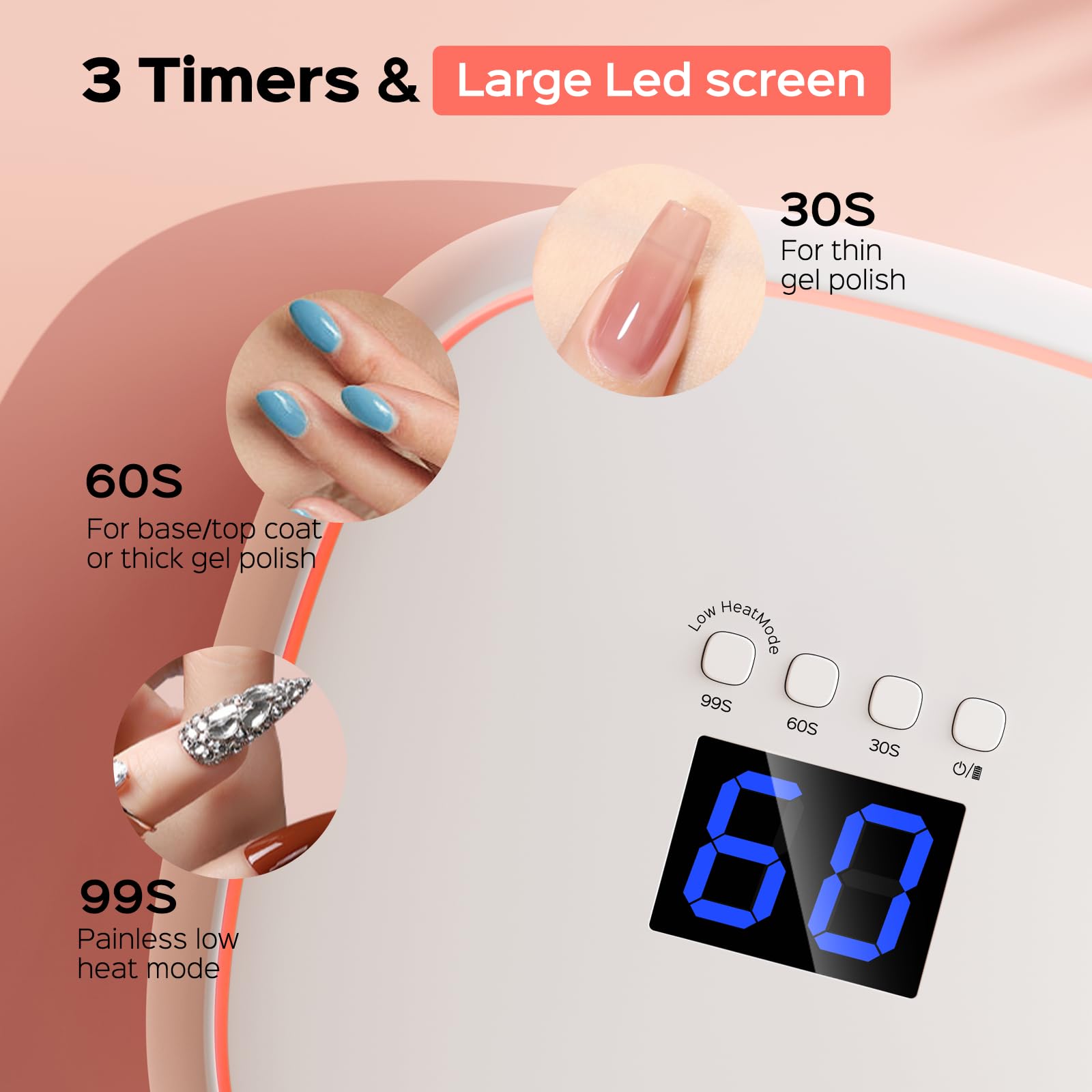 BOLASEN 60W Cordless Rechargeable UV LED Nail Lamp - Wireless Gel Nail Light with Ceramic Technology & Metal Base, Portable LED Nail Dryer with Atmosphere Light for Professional Manicures - Perfect for Home, Salon & Travel Nail Care
