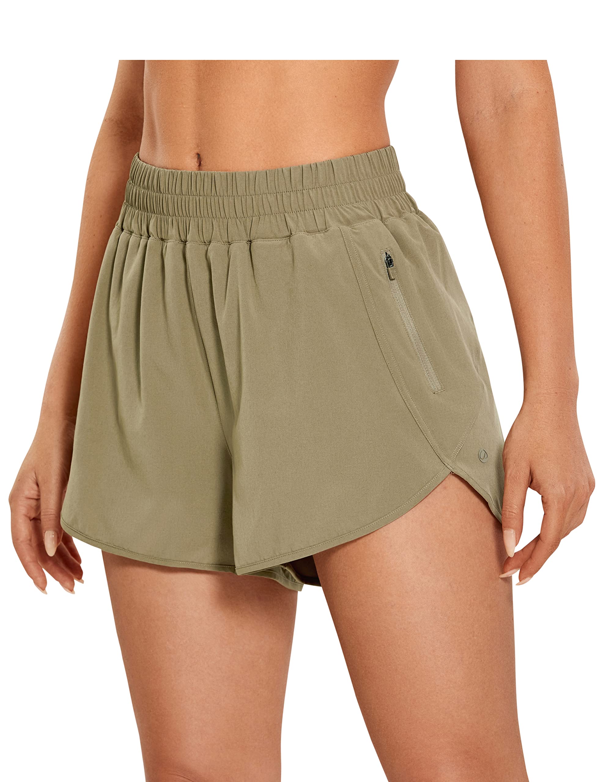CRZ YOGA Women's High Waisted Running Shorts with Mesh Liner - 3 Inch Quick Dry Athletic Gym Shorts for Workout, Yoga & Track - Breathable with Zip Pocket - Perfect for Running, Fitness Training & Outdoor Activities