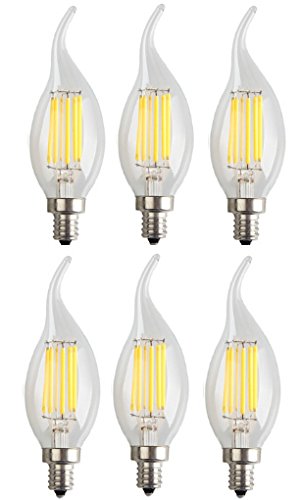 6-Pack 6W Non-Dimmable LED Filament Candle Bulbs - 5000K Daylight White, 600LM, E12 Candelabra Base, 60W Incandescent Equivalent - Perfect for Chandeliers, Wall Sconces & Decorative Lighting