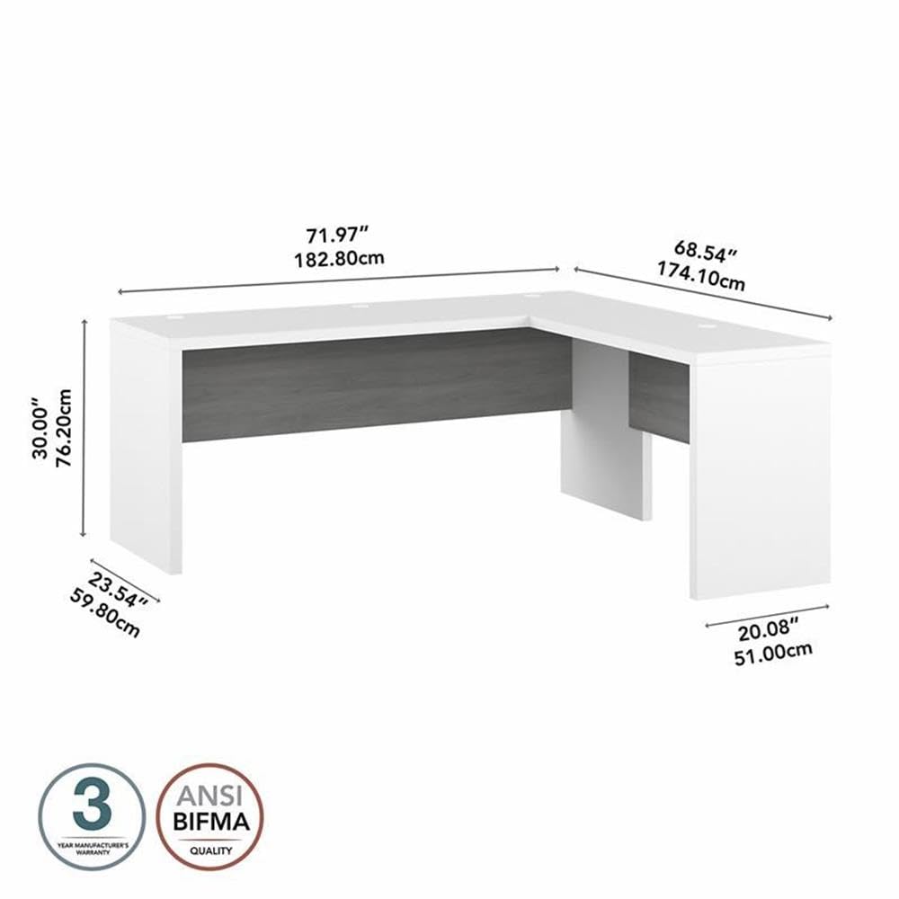 Bush Furniture Echo 72W L-Shaped Computer Desk - Modern White Office Desk (71.97