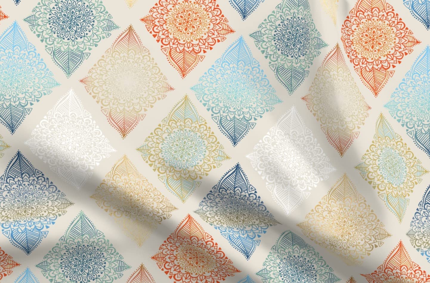 Boho Diamond Mandala Blue Mustard Floral Printed Minky Fabric Fat Quarter - Soft Plush Fabric for Sewing Baby Blankets, Quilt Backing & DIY Plush Toys - Perfect for Nursery Decor & Handmade Gifts