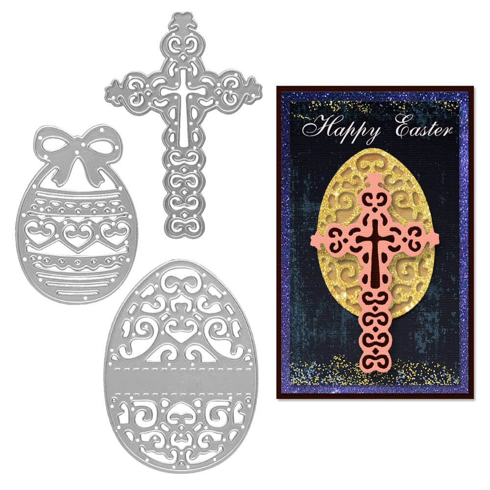 Metal Easter Cross & Bow Eggs Cutting Dies for Card Making, Scrapbooking, Paper Crafts - DIY Easter Card Decorations, Album Stamps, Holiday Home Decor (Perfect for Spring DIY Projects & Gift Making)