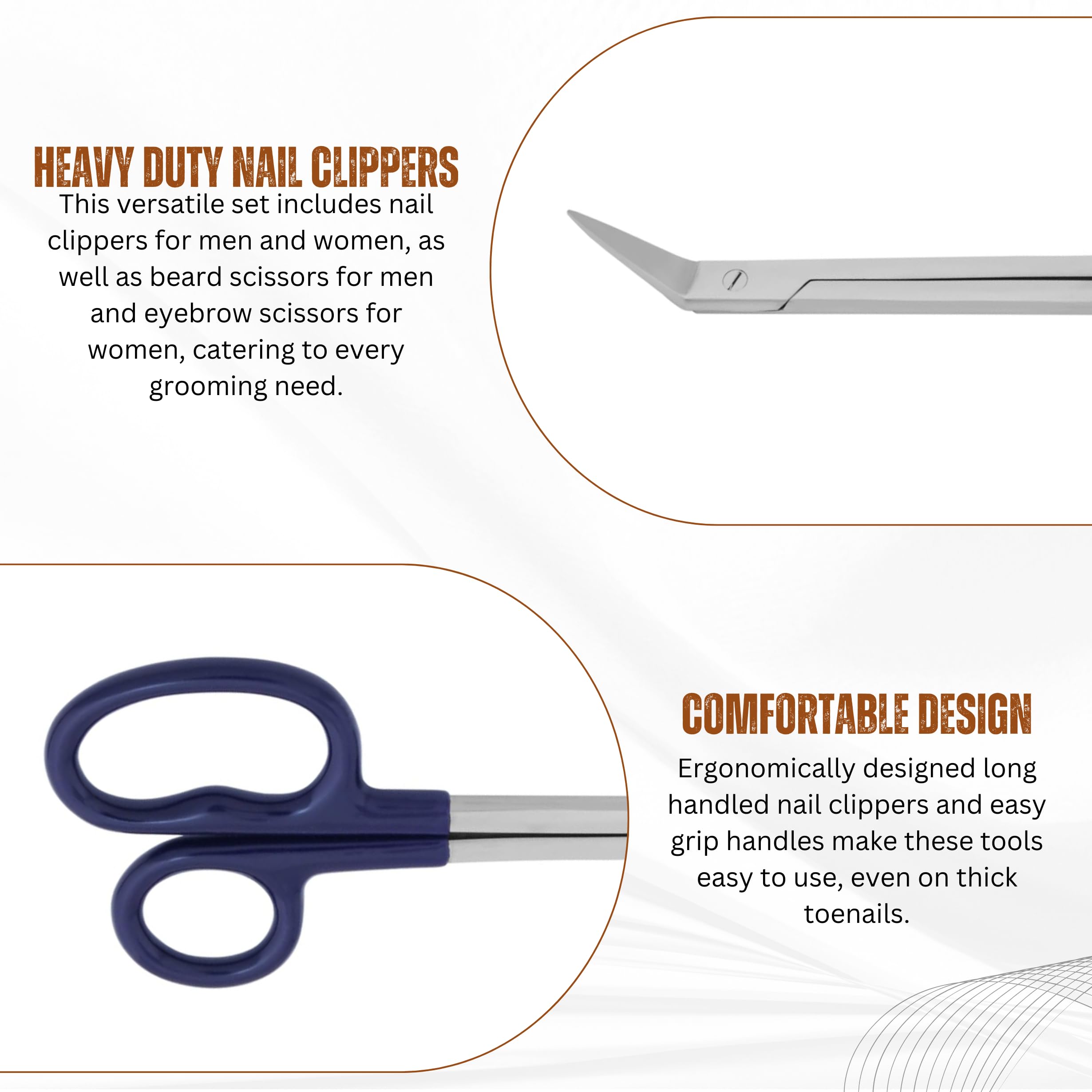 ASM® Extra Long Toe Nail Scissors & Clippers for Thick Nails - Professional Manicure Pedicure Tools for Seniors with Arthritis - 7