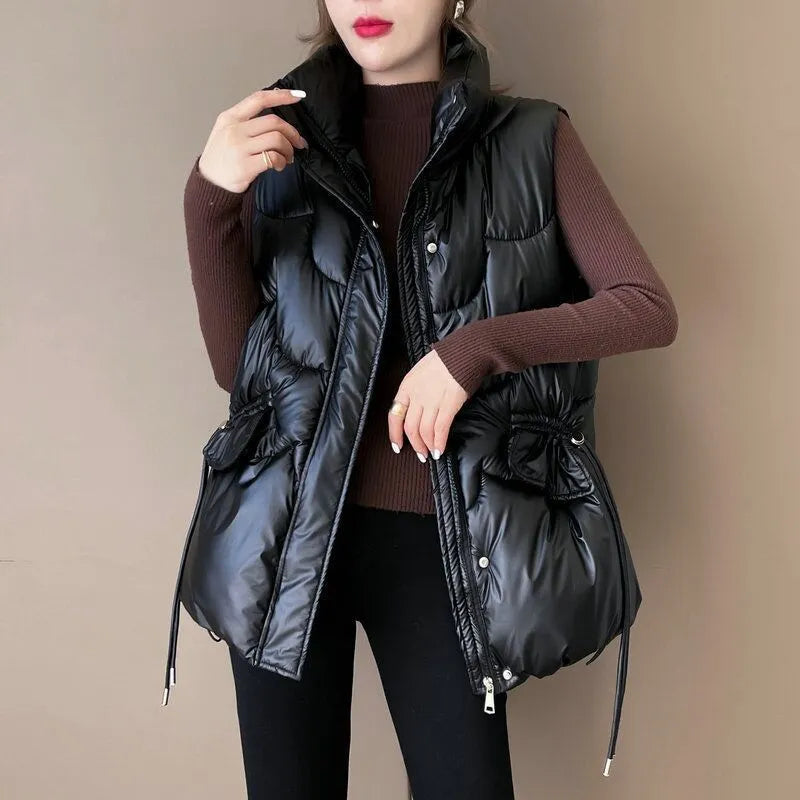 Elegant Women's Stand Collar Quilted Vest - Winter Warm Sleeveless Jacket for Women | Solid Color Casual Fashion Coat | Perfect for Office Wear, Outdoor Activities & Fall Layering