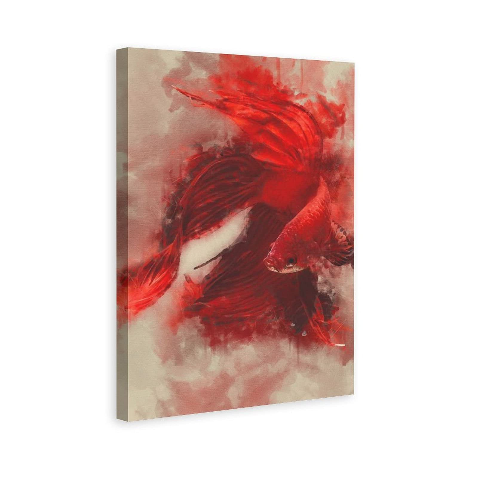Vibrant Red Betta Fish Canvas Wall Art - 24x36 Inches (60x90cm) Modern Home Decor for Living Room, Bedroom & Office - Perfect Gift for Fish Lovers & Nature Enthusiasts - Enhance Your Space with Stunning Sports Landscape Painting