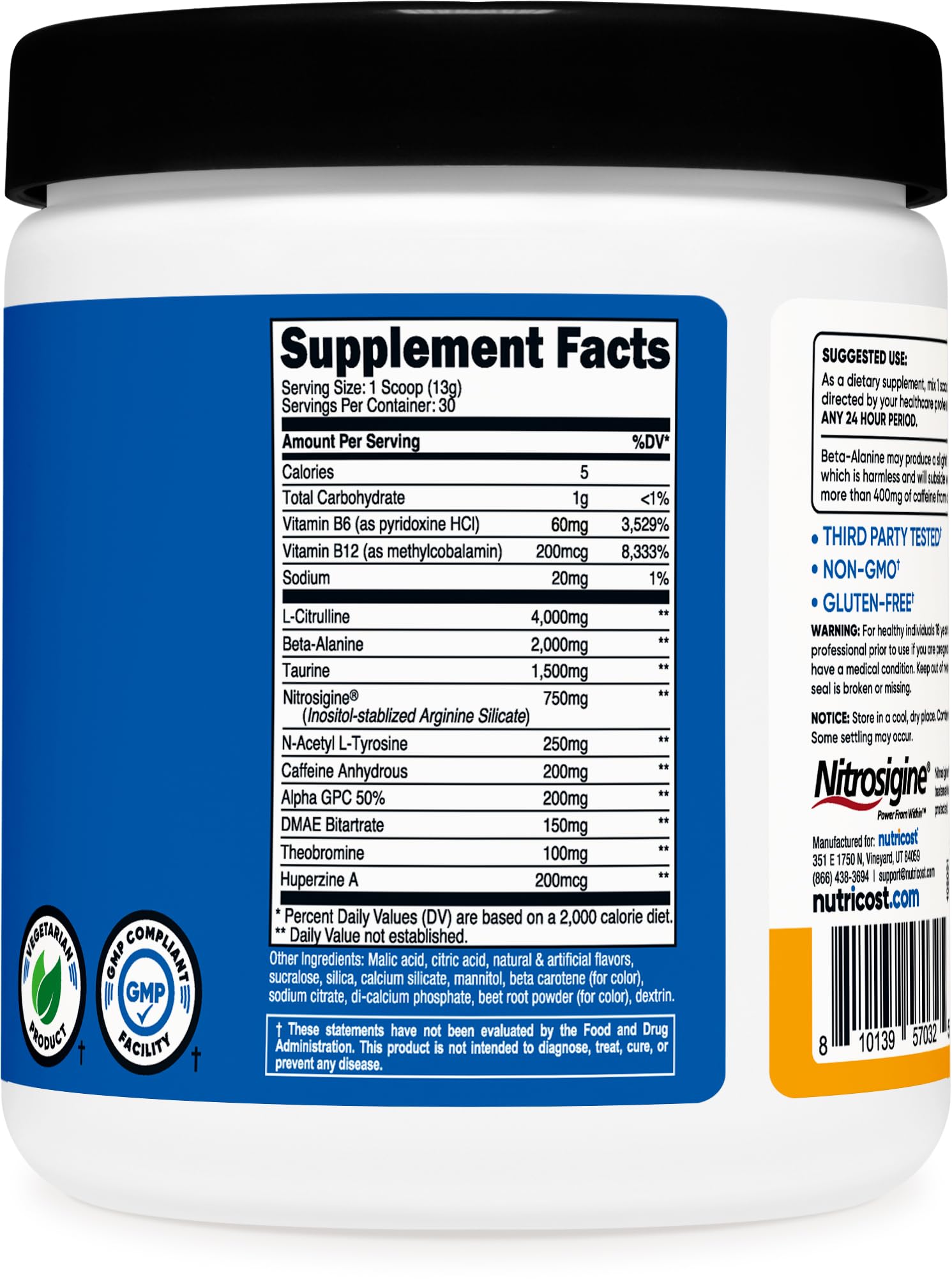 Nutricost Pre-Workout Powder - Peach Mango, Beta-Alanine & Amino Acids for Gym Performance
