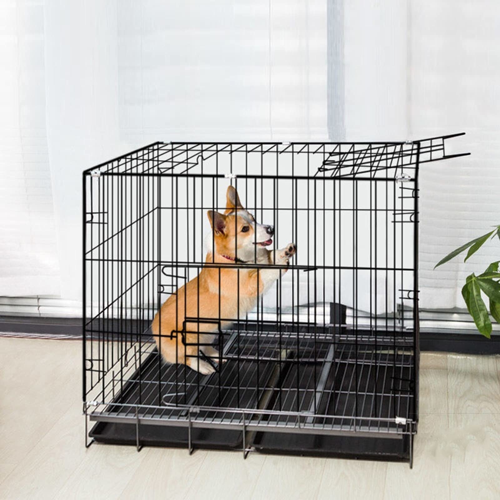 Foldable Metal Dog Crate with Double Doors & Secure Lock - Portable Pet Cage for Small Dogs | Indoor & Outdoor Use, Travel, Training, Vet Visits