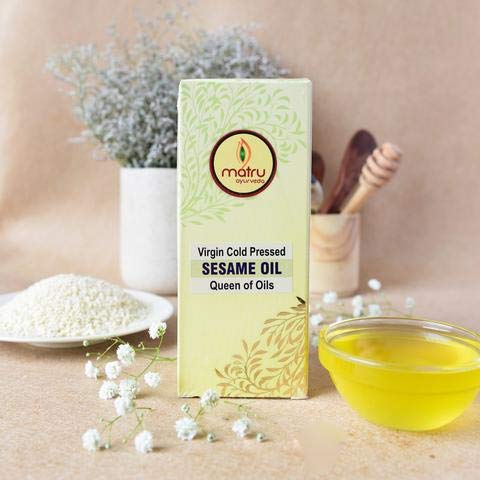 Pure Organic Virgin Cold Pressed Sesame Oil for Hair & Skin Care - 200ml Twin Pack | Ayurvedic Massage Oil, Cooking Oil & Natural Moisturizer | Matru Ayurveda