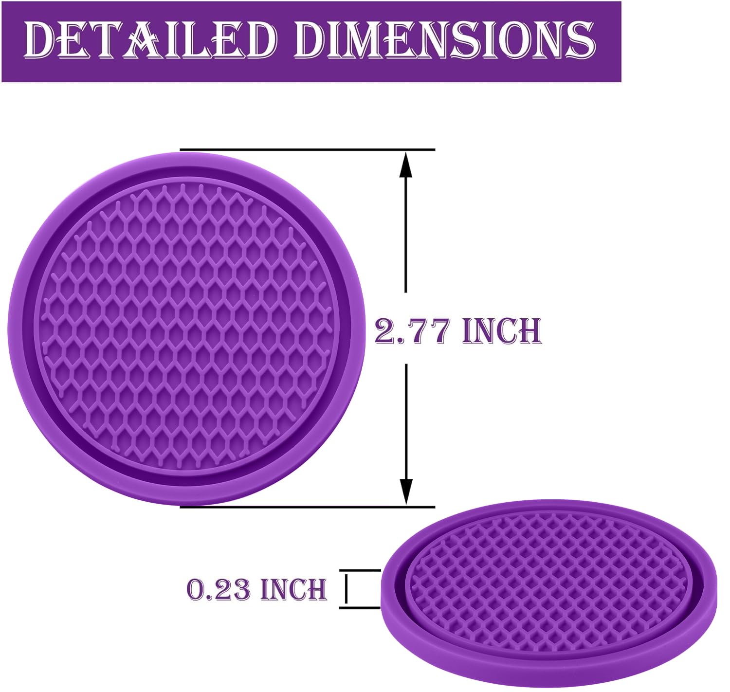 SINGARO 4PCS Non-Slip Car Cup Coasters - Universal Cup Holders with Embedded Ornaments, Purple Car Interior Accessories for Coffee, Soda & Water Bottles - Perfect for Road Trips, Commuting & Daily Driving