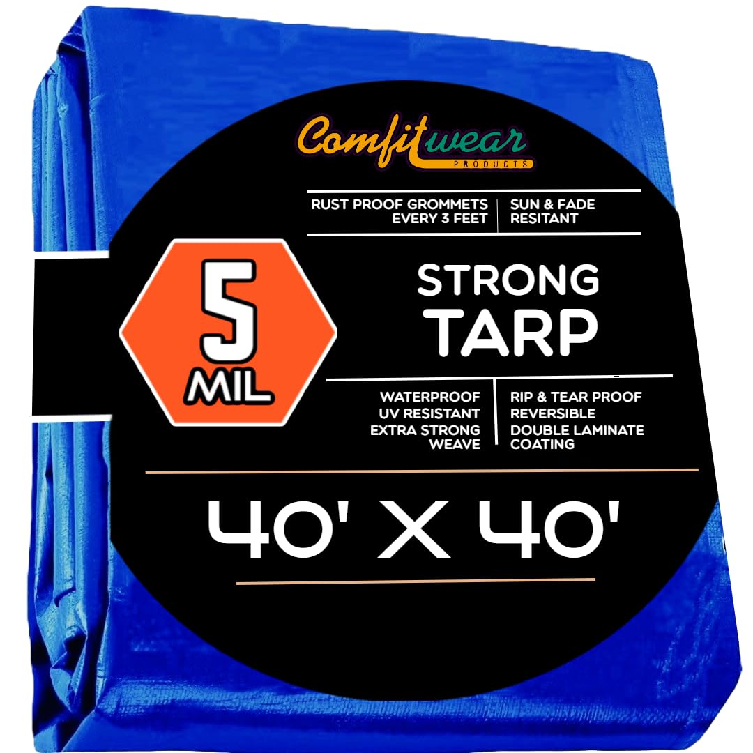 Heavy Duty Waterproof Poly Tarpaulin Cover with Reinforced Grommets - UV Resistant Multi-Purpose Tarp for Pool, Boat, Camping, Canopy & Outdoor Protection - Durable All-Weather Shelter Solution for Home, Garden and Construction Use