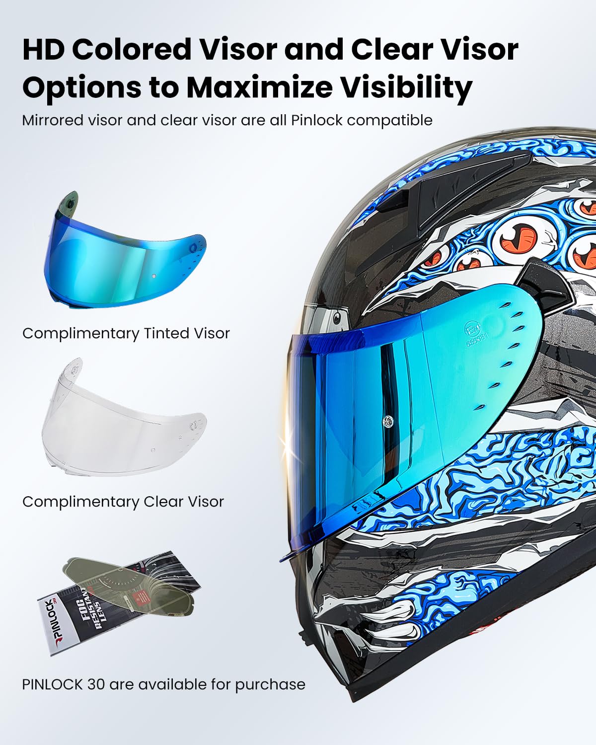 DOT Approved ILM Z501 Full Face Motorcycle Helmet with Pinlock Compatible Clear & Tinted Visors - Street Bike & Motocross Safety Gear for Men & Women | Perfect for Commuting, Racing and Off-Road Adventures