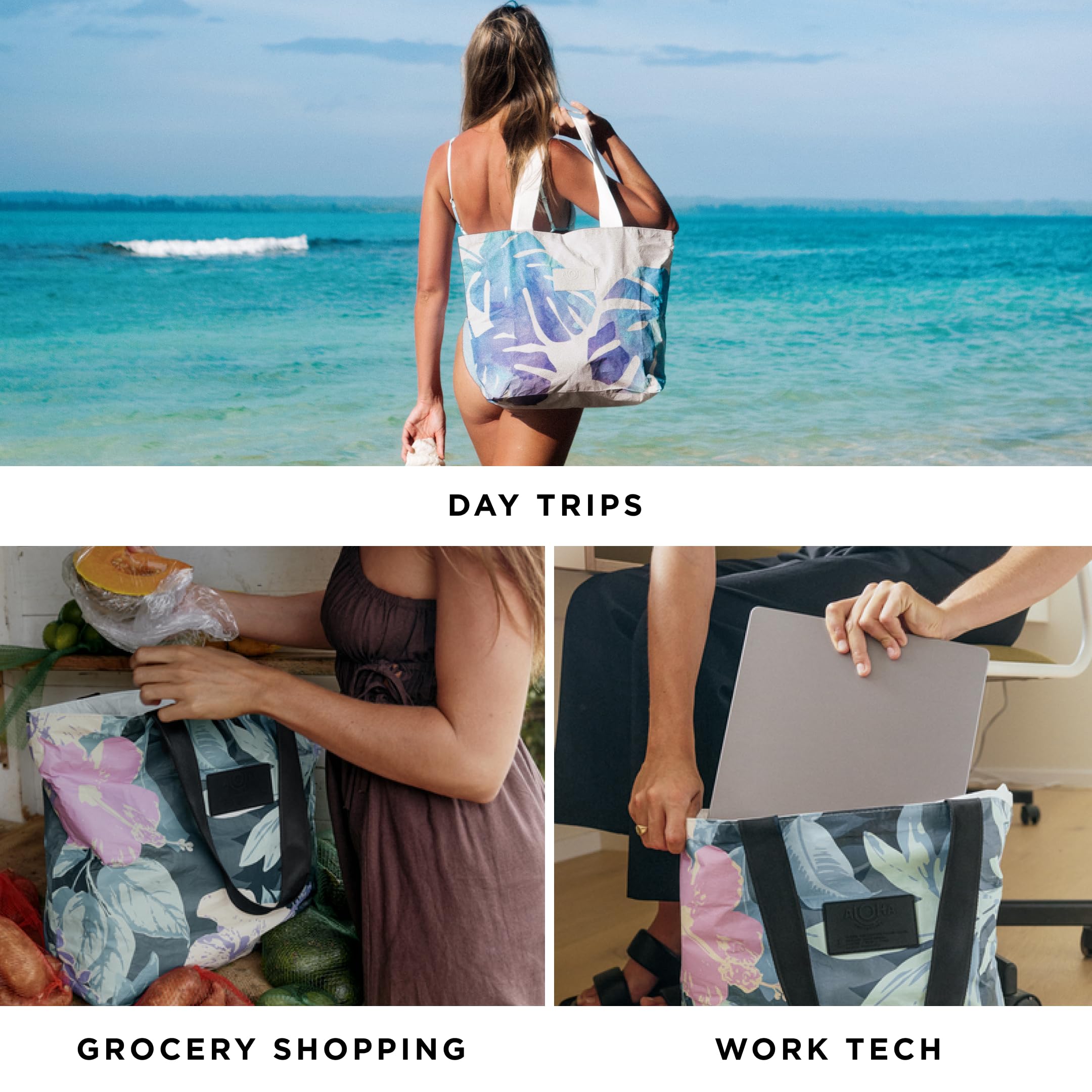 ALOHA Collection Lightweight Packable Splash-Proof Beach Tote Bag - Easy to Clean & Water-Resistant - Perfect for Beach Trips, Poolside Lounging & Travel Accessories