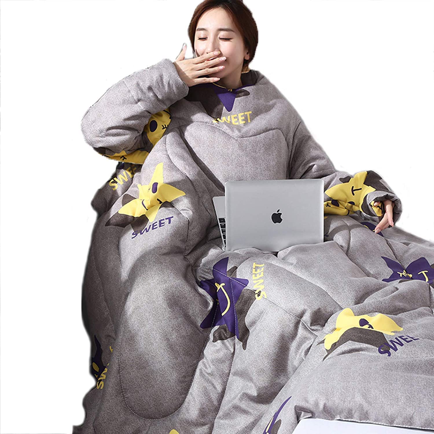 MOSHUO Wearable Blanket with Sleeves - Soft Winter Quilt for Adults, Oversized 59x79 Inch Cozy Fleece Throw - Perfect for Couch, Bed, Movie Nights & Home Office (Gray)