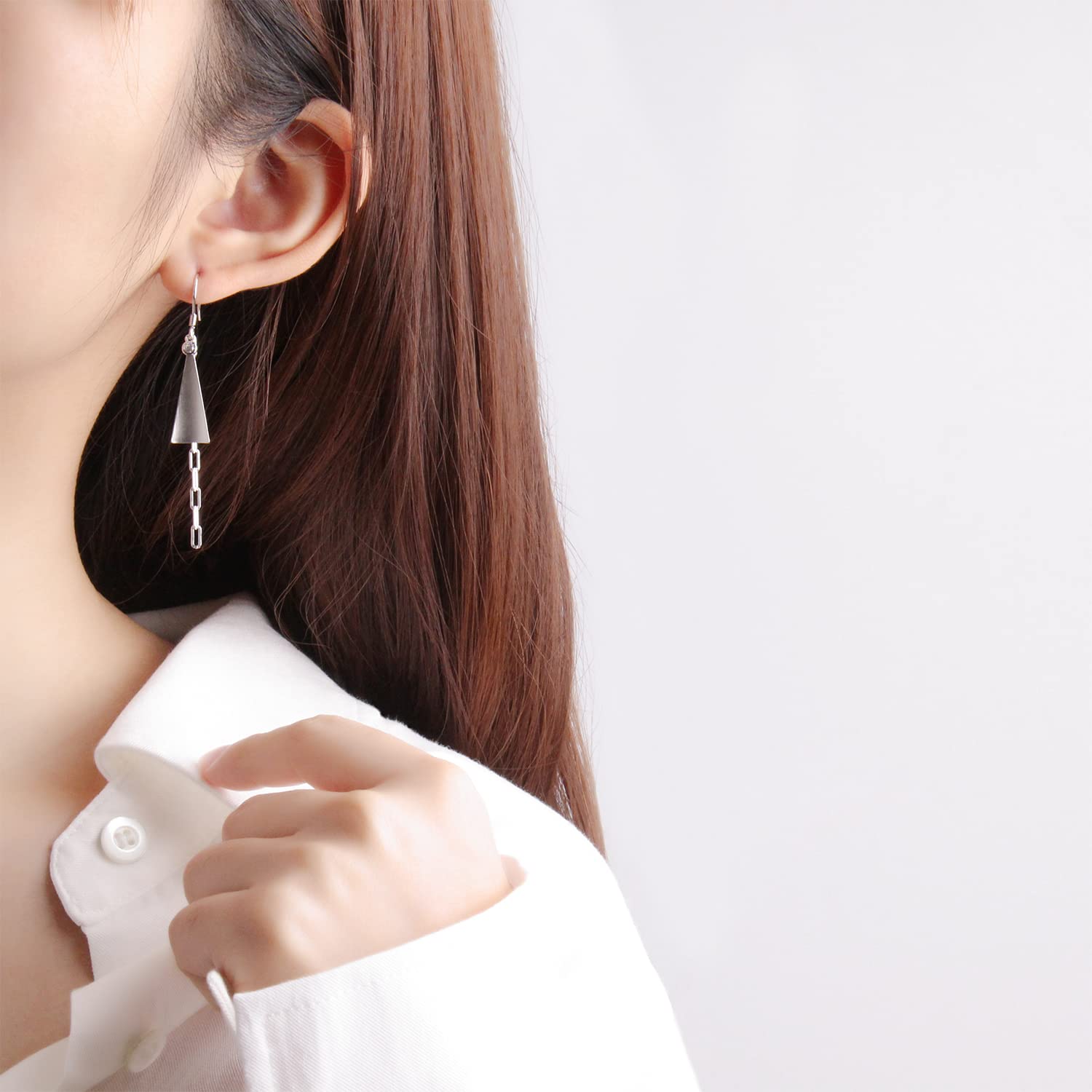 Meissa 925 Sterling Silver Dangle Drop Earrings - Edgy Triangle Geometric Chain Link Handmade Jewelry for Women | Perfect for Parties, Date Nights & Special Occasions